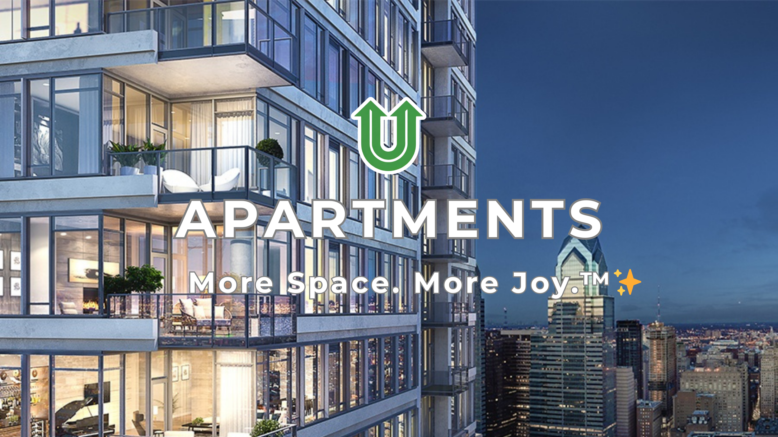 Branded photo from Uplift Junk Solutions showing a tenant turnover cleanout for apartments. The image features the green Uplift “U” brand mark and the ‘More Space. More Joy.™ ✨’ tagline.