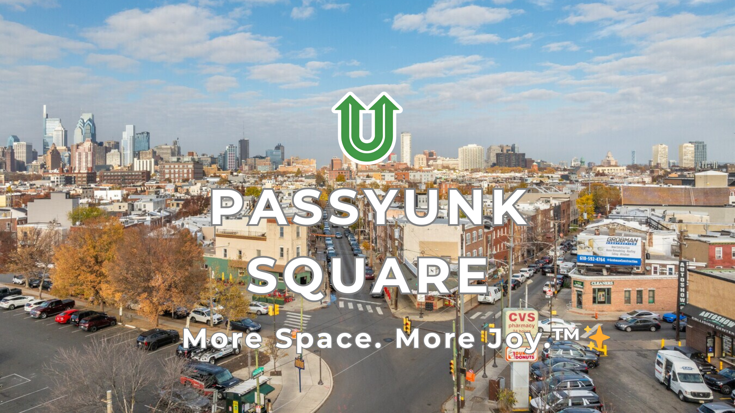Branded photo from Uplift Junk Solutions showing a residential cleanout in the bustling Passyunk Square neighborhood of Philly. The image features the green Uplift “U” brand mark and the ‘More Space. More Joy.™ ✨’ tagline.