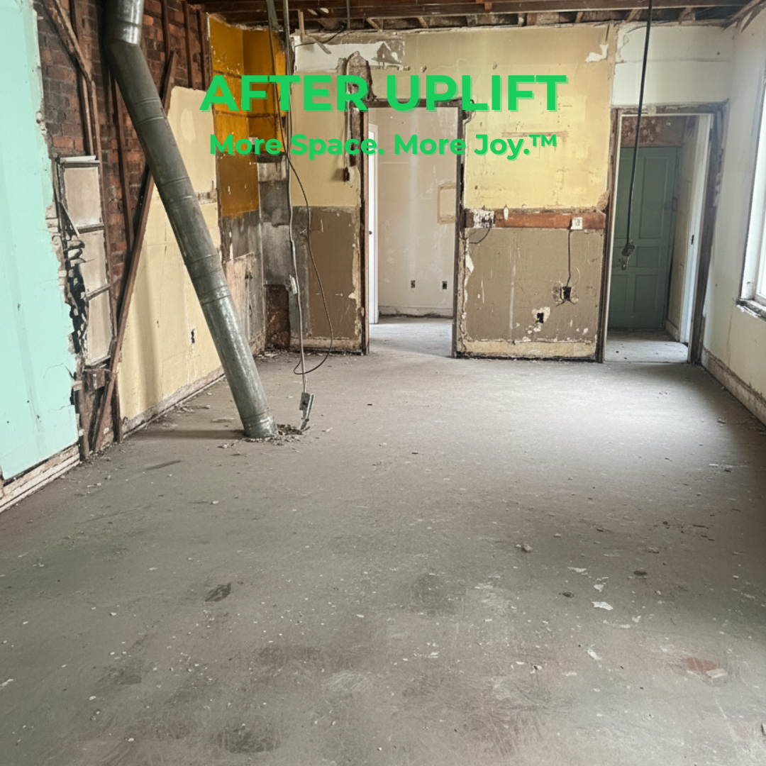 After Uplift Junk Solutions' construction debris removal, showing the newly cleared space in a home in a home in Center City Philadelphia, PA.