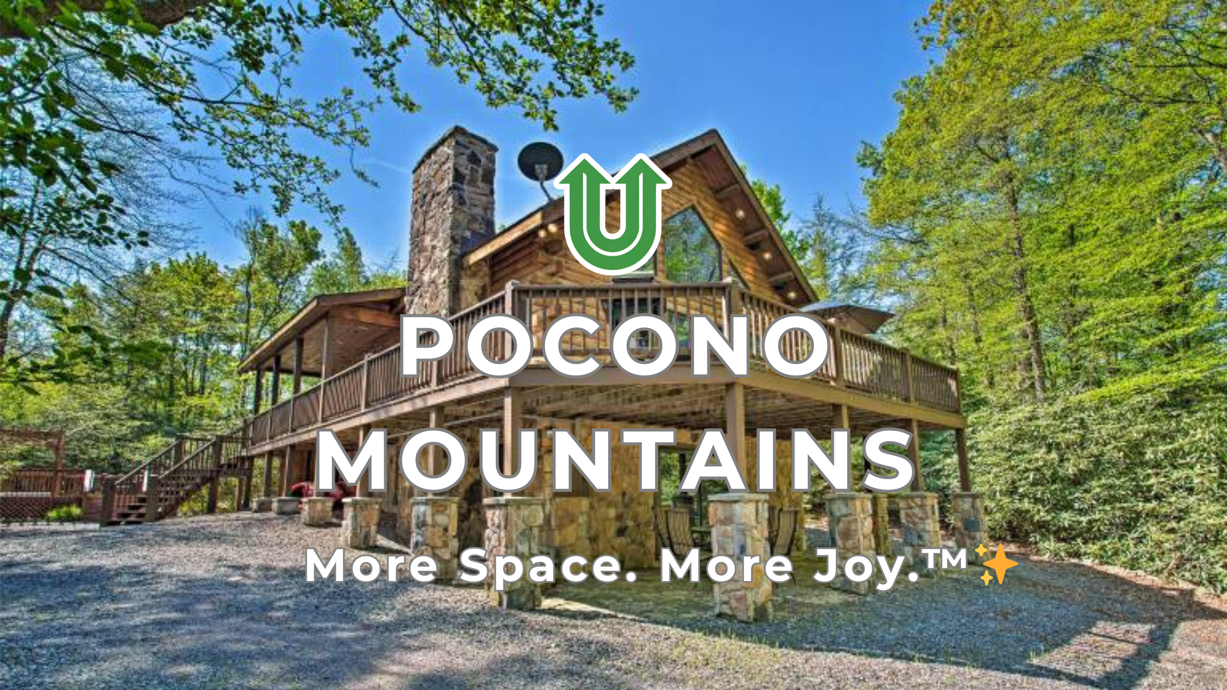Branded photo from Uplift Junk Solutions showing a cleanout at a home in the Pocono Mountains. The image features the green Uplift “U” brand mark and the ‘More Space. More Joy.™ ✨’ tagline.