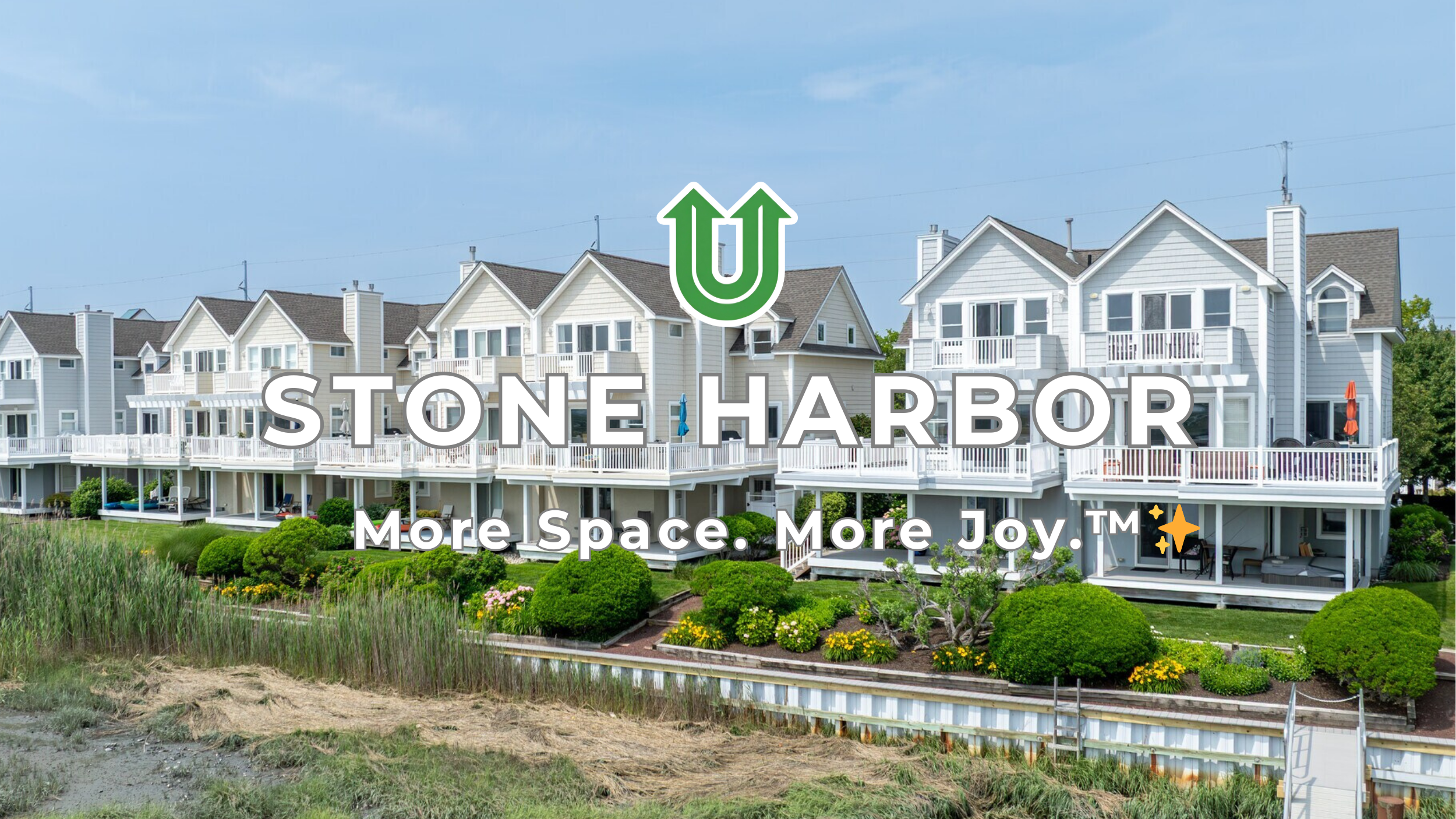 Branded photo from Uplift Junk Solutions showing a cleanout for a beach home in Stone Harbor, NJ. The image features the green Uplift “U” brand mark and the ‘More Space. More Joy.™ ✨’ tagline.
