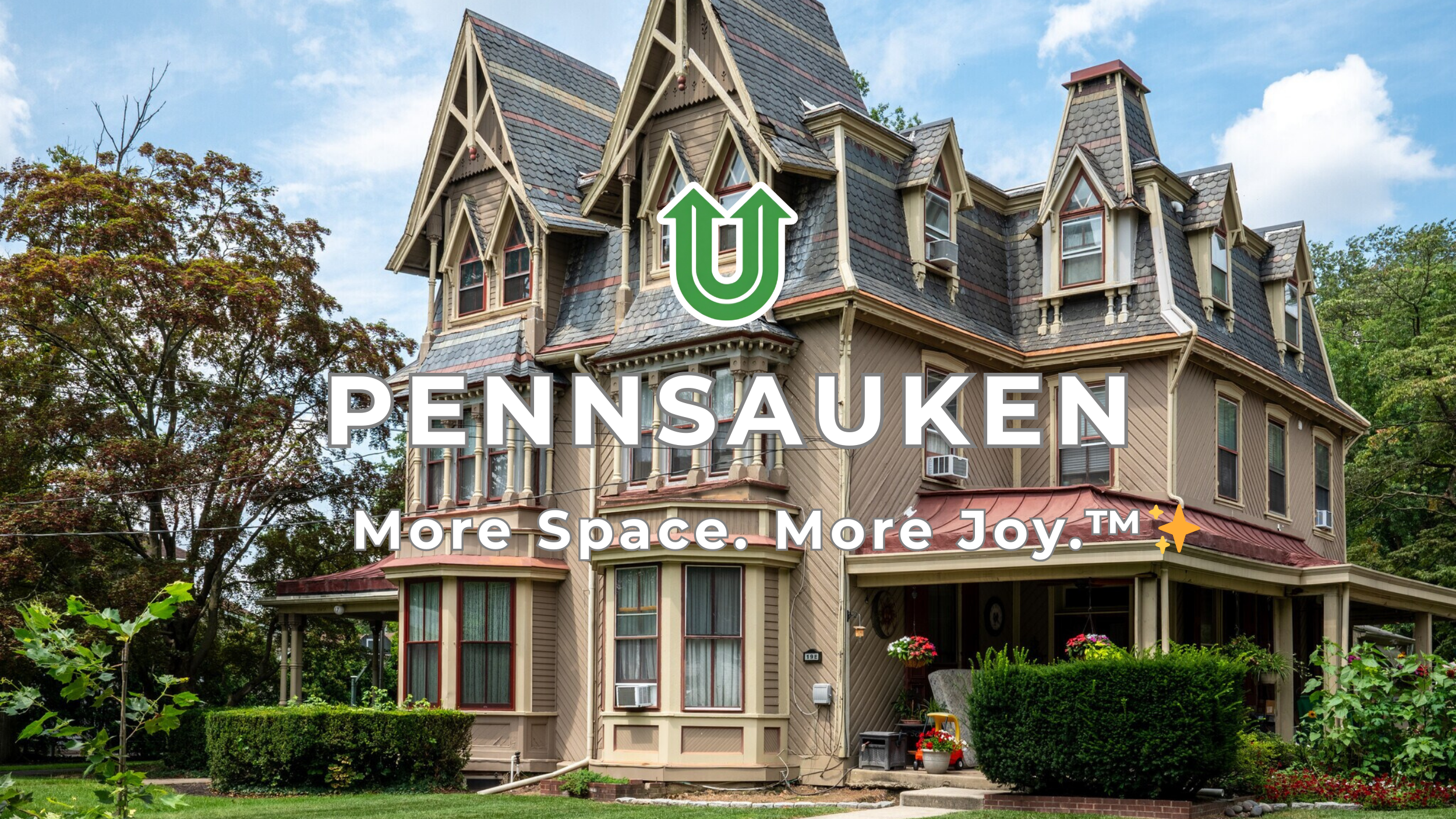 Branded photo from Uplift Junk Solutions showing a cleanout for a commercial property in Pennsauken, Camden County, NJ. The image features the green Uplift “U” brand mark and the ‘More Space. More Joy.™ ✨’ tagline.