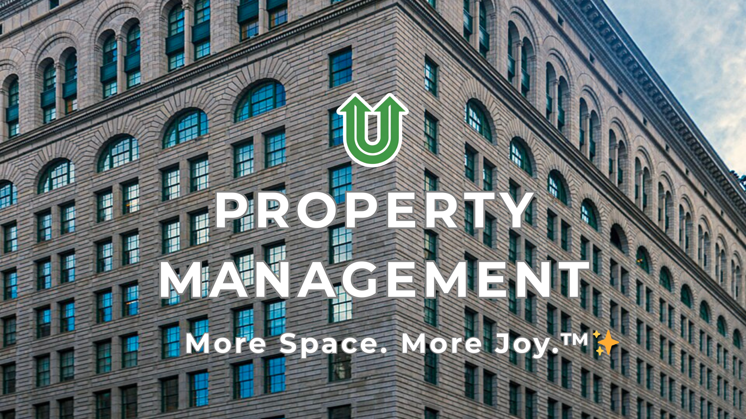 Branded photo from Uplift Junk Solutions showing a property management cleanout. The image features the green Uplift “U” brand mark and the ‘More Space. More Joy.™ ✨’ tagline.