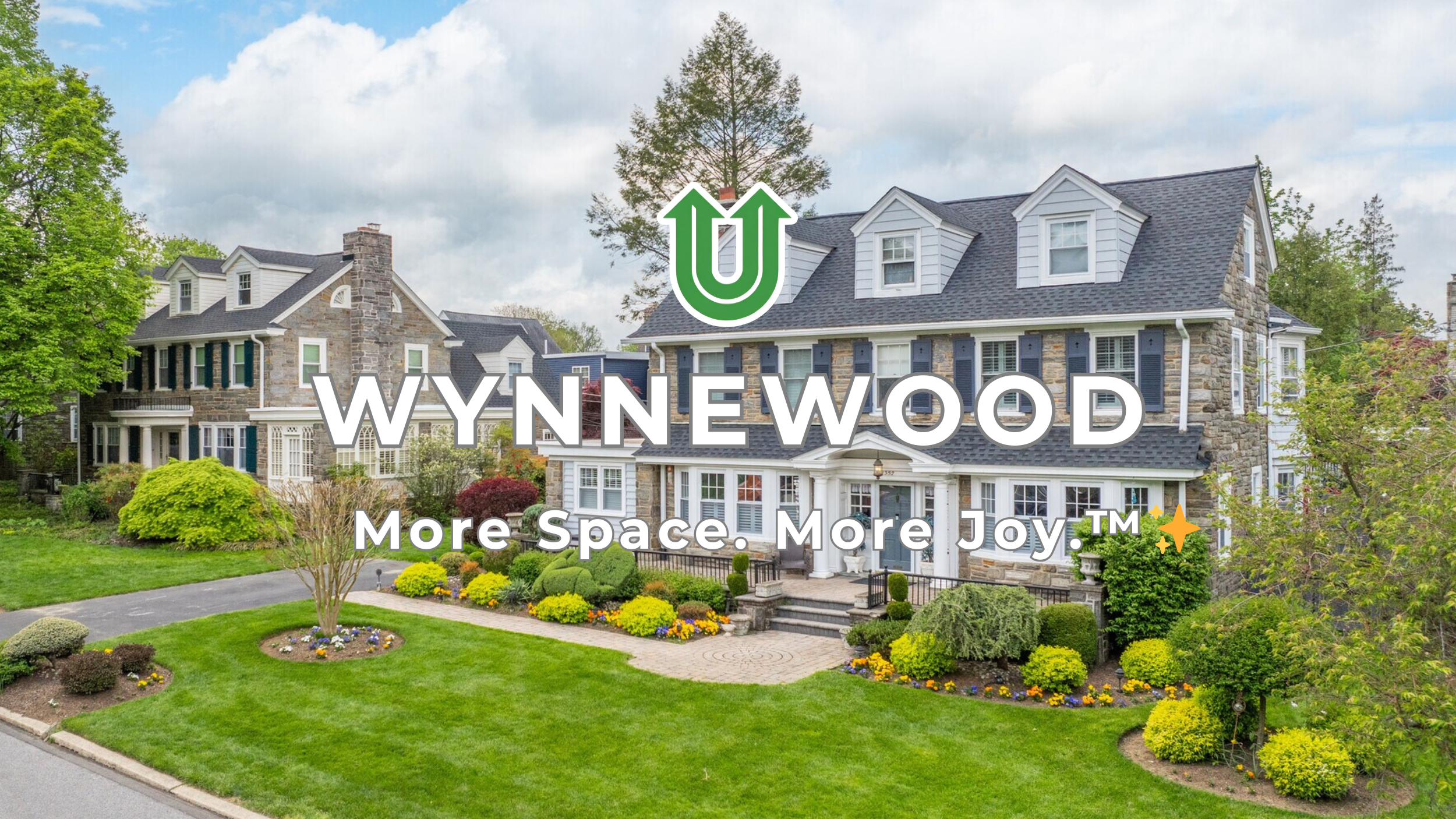 Branded photo from Uplift Junk Solutions showing a cleanout for a home in the Main Line town of Wynnewood, PA. The image features the green Uplift “U” brand mark and the ‘More Space. More Joy.™ ✨’ tagline.