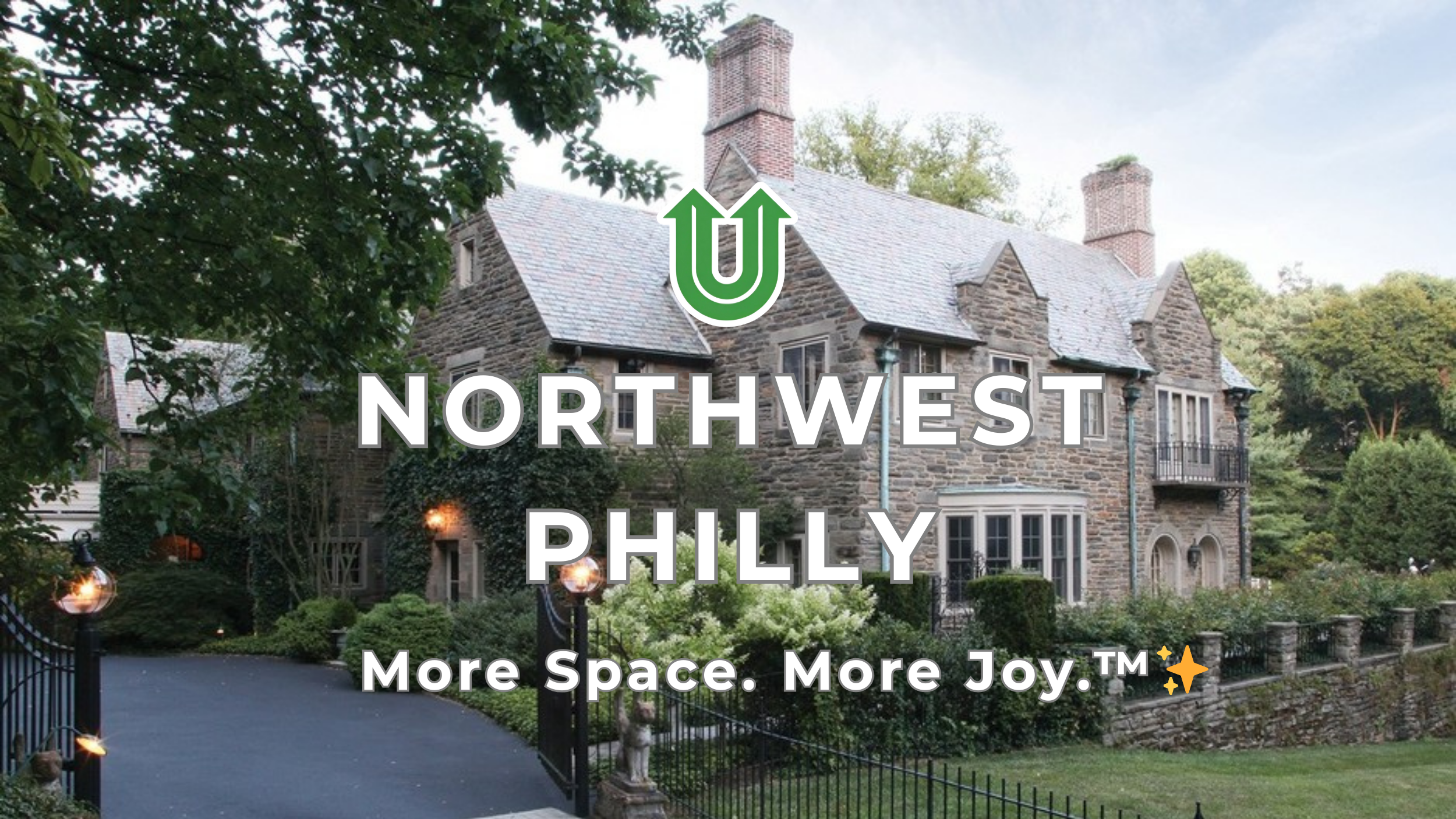 Branded photo from Uplift Junk Solutions showing a cleanout at a home in Northwest Philly. The image features the green Uplift “U” brand mark and the ‘More Space. More Joy.™ ✨’ tagline.