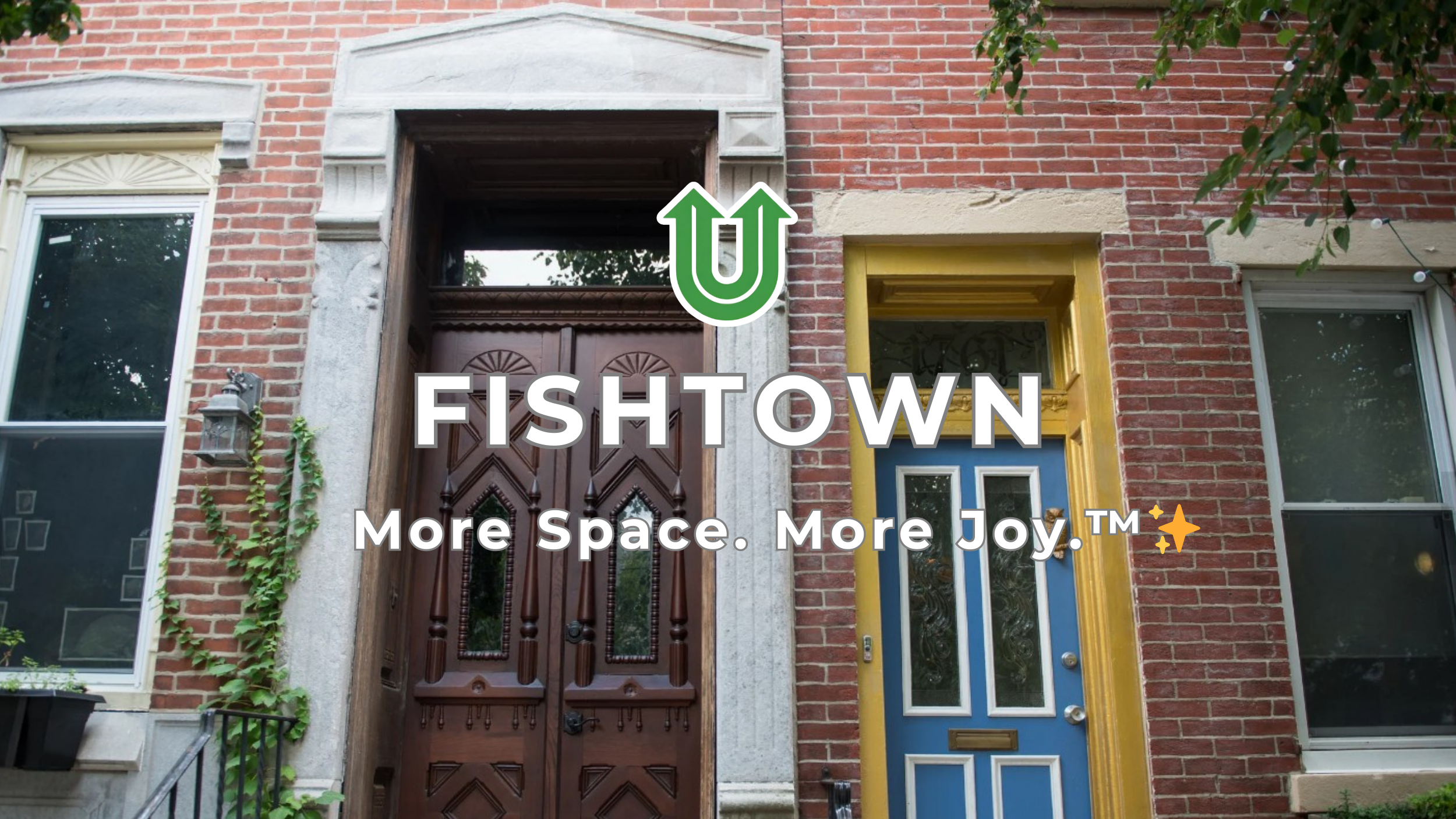 Branded photo from Uplift Junk Solutions showing a cleanout for a trendy home in the Fishtown neighborhood of Philly. The image features the green Uplift “U” brand mark and the ‘More Space. More Joy.™ ✨’ tagline.