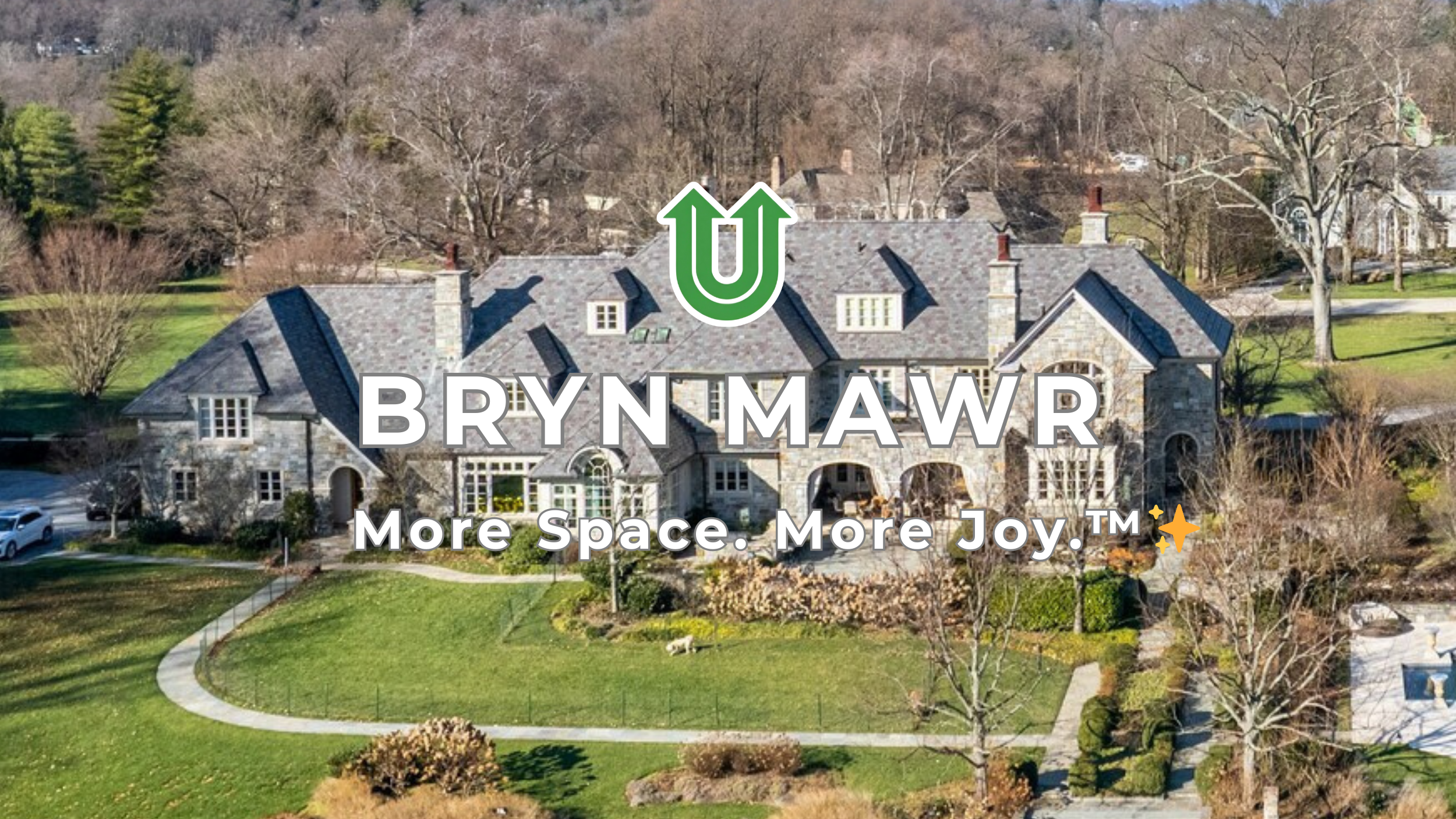 Branded photo from Uplift Junk Solutions showing a cleanout for a home in the Main Line town of Bryn Mawr, PA. The image features the green Uplift “U” brand mark and the ‘More Space. More Joy.™ ✨’ tagline.