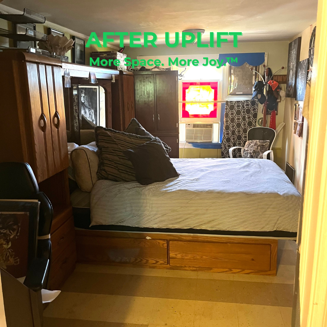 After Uplift Junk Solutions' hoarder house bedroom cleanout, showing the newly cleared space in a suburban Philadelphia home.