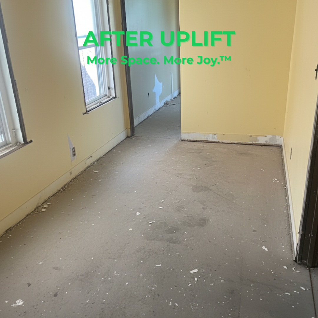 After Uplift Junk Solutions' construction debris removal, showing the newly cleared space in a home in a home in Center City Philadelphia, PA.