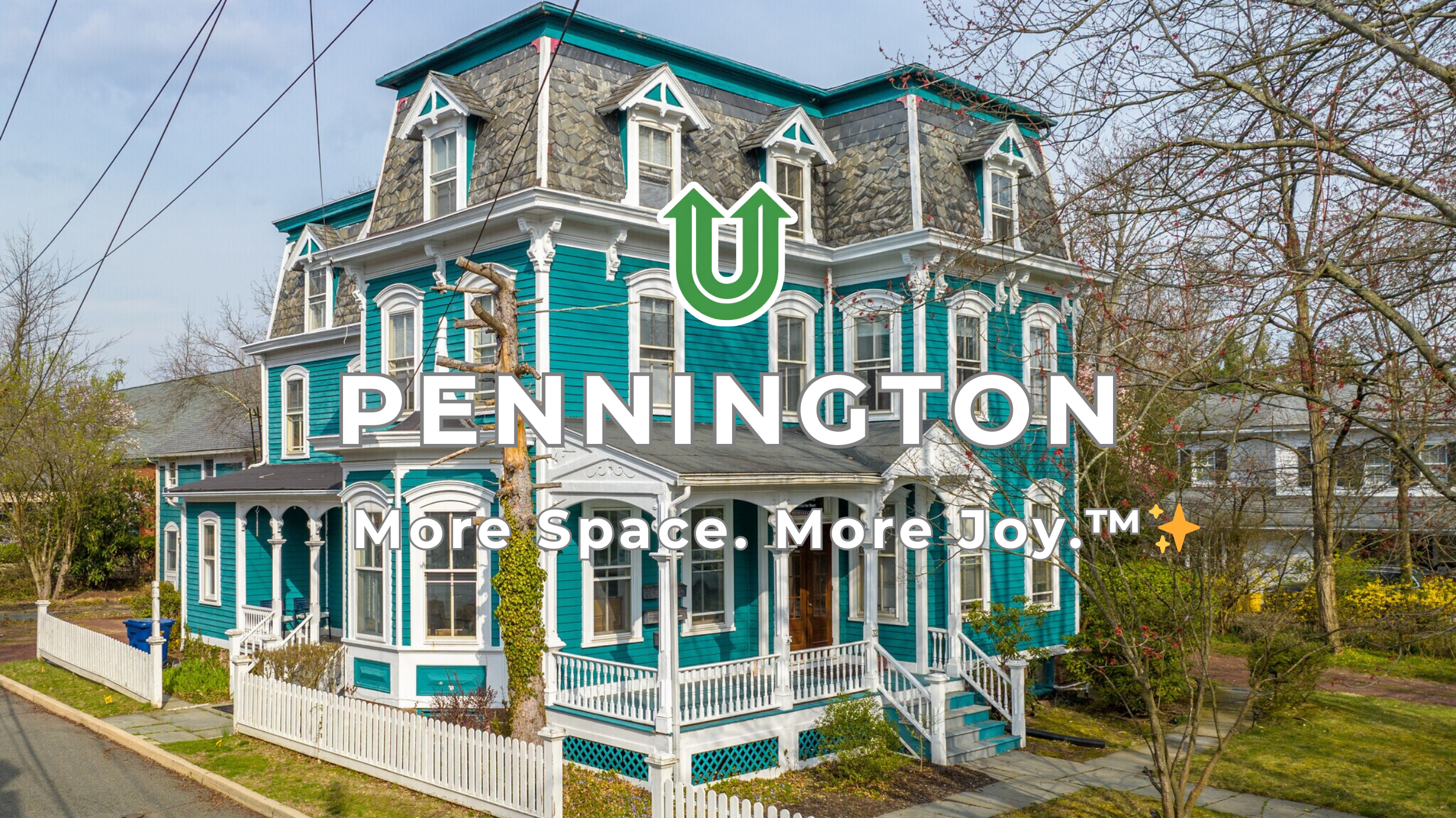 Branded photo from Uplift Junk Solutions showing a cleanout for a home in Pennington, Mercer County, NJ. The image features the green Uplift “U” brand mark and the ‘More Space. More Joy.™ ✨’ tagline.