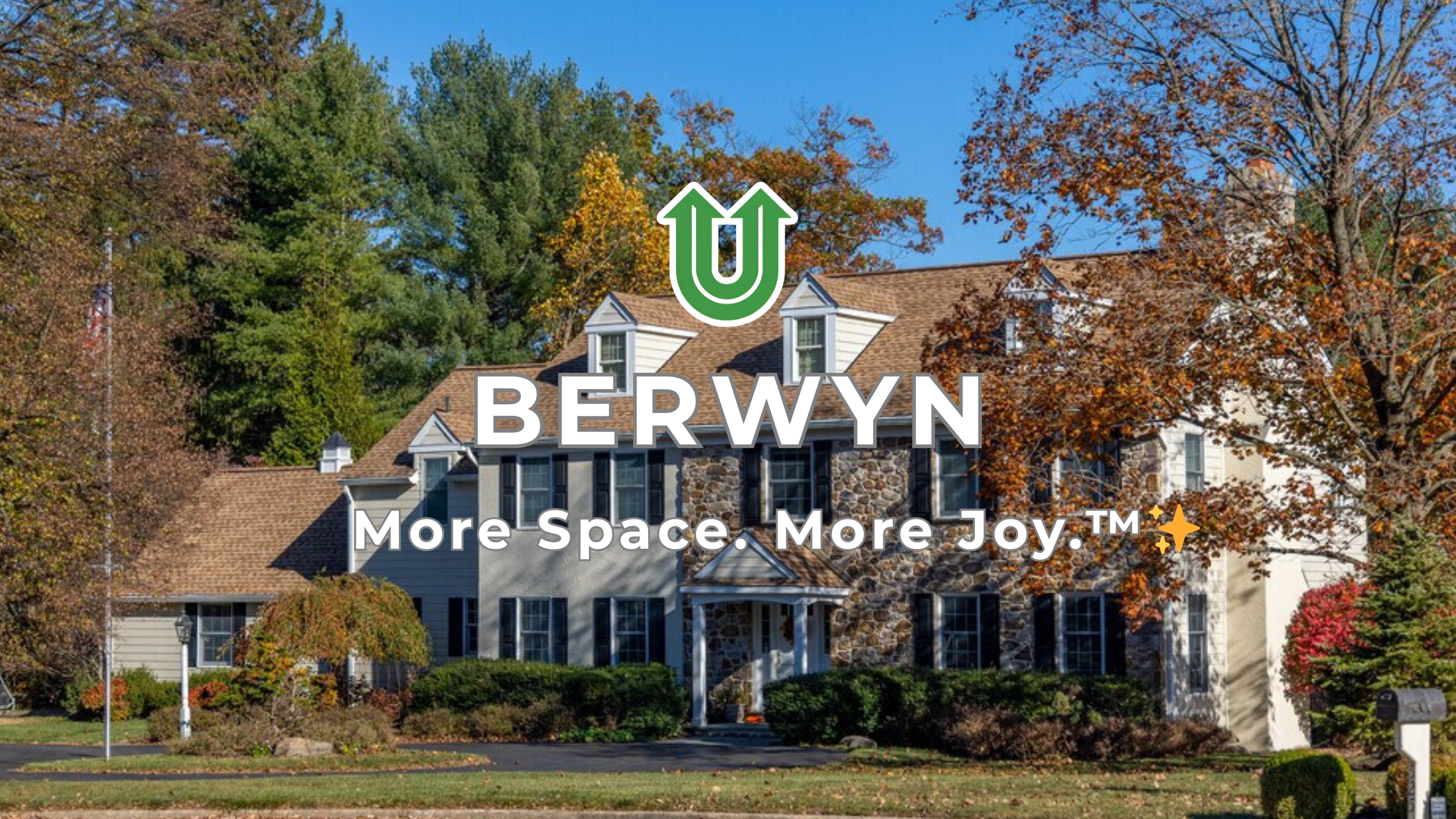 Branded photo from Uplift Junk Solutions showing a cleanout for a home in the Main Line town of Berwyn, PA. The image features the green Uplift “U” brand mark and the ‘More Space. More Joy.™ ✨’ tagline.