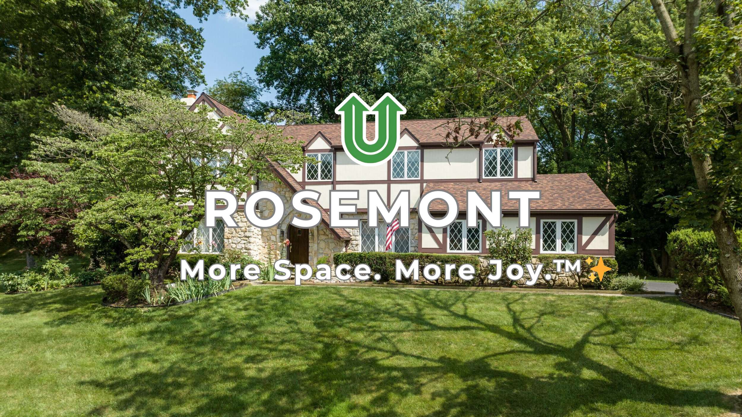 Branded photo from Uplift Junk Solutions showing a cleanout for a home in the Main Line town of Rosemont, PA. The image features the green Uplift “U” brand mark and the ‘More Space. More Joy.™ ✨’ tagline.