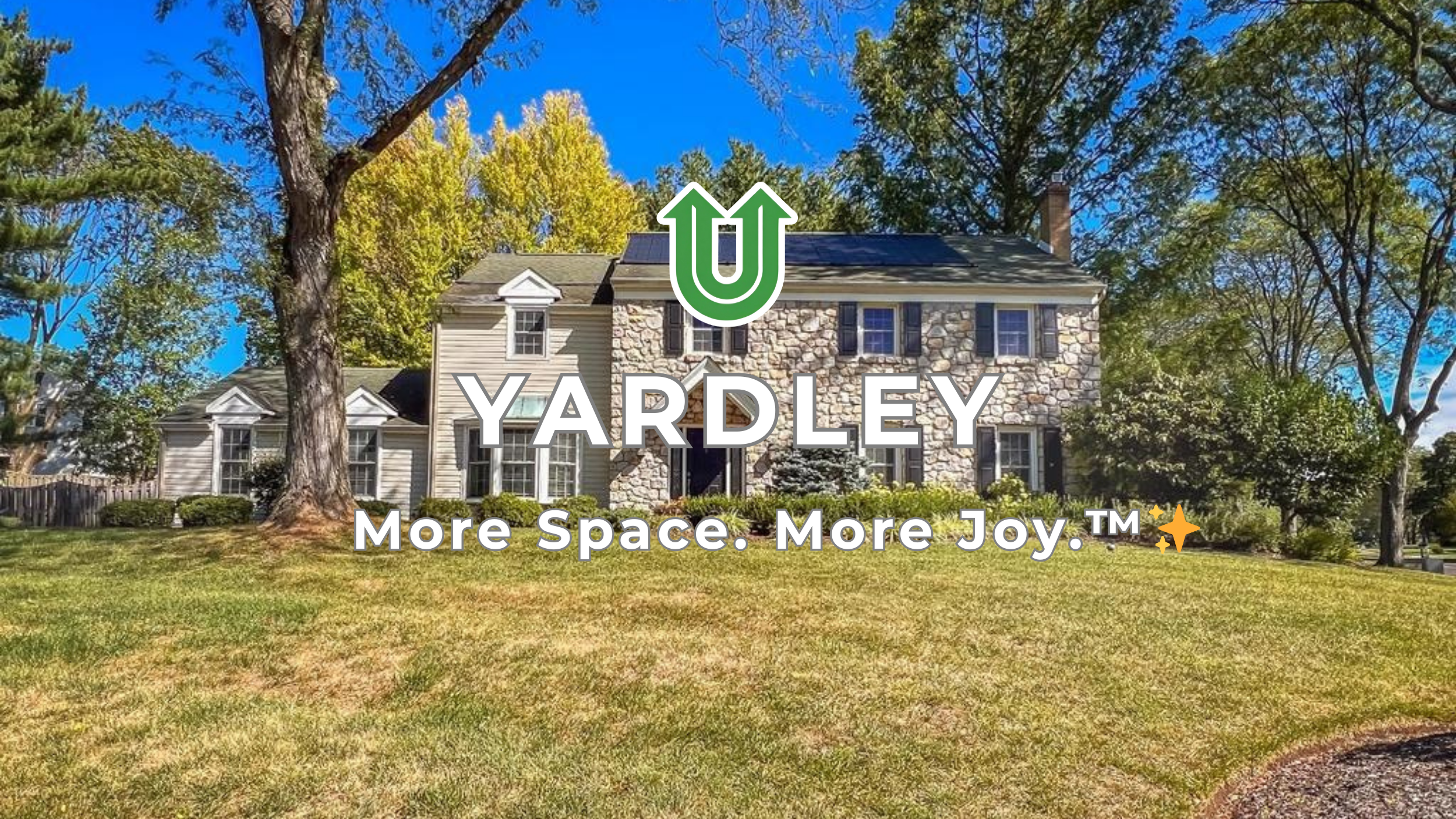 Branded photo from Uplift Junk Solutions showing a cleanout for a home in Yardley, Bucks County, PA. The image features the green Uplift “U” brand mark and the ‘More Space. More Joy.™ ✨’ tagline.