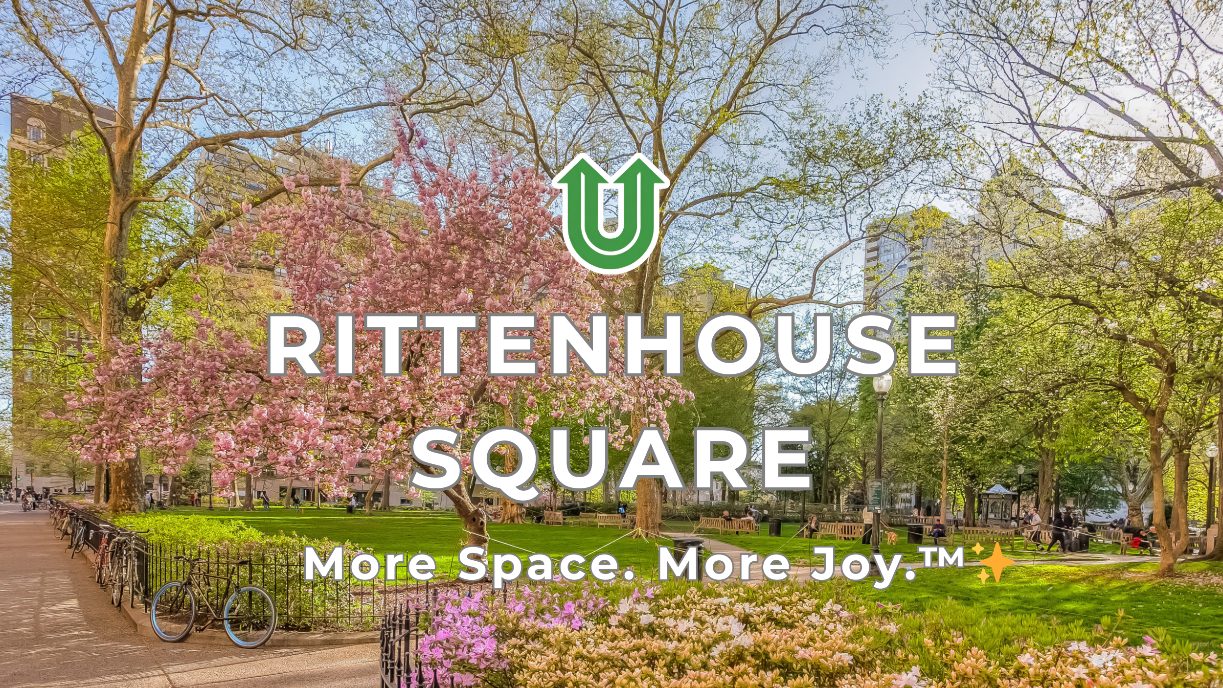 Branded photo from Uplift Junk Solutions showing a residential cleanout in the upscale Rittenhouse Square neighborhood of Philly. The image features the green Uplift “U” brand mark and the ‘More Space. More Joy.™ ✨’ tagline.