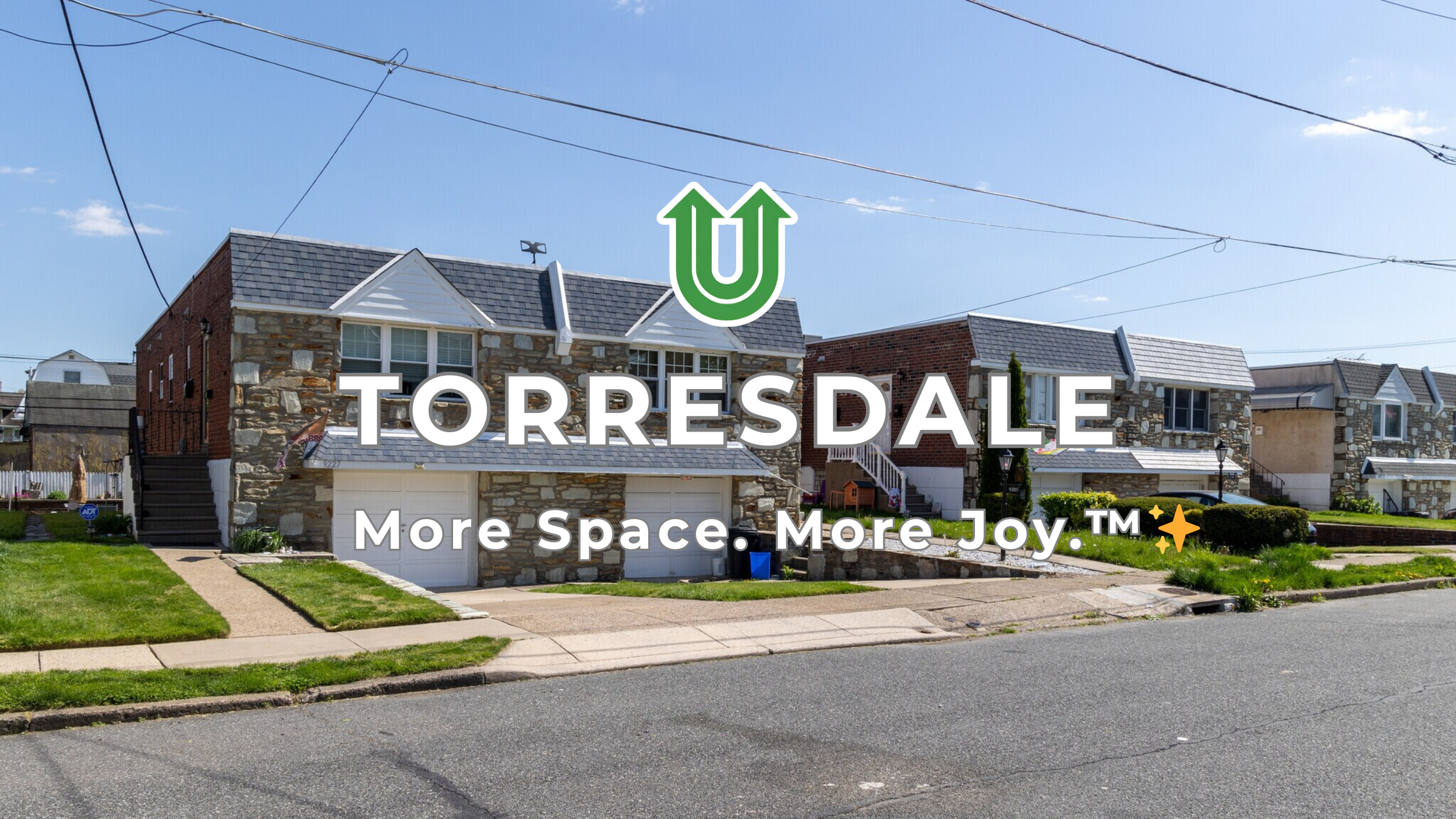 Branded photo from Uplift Junk Solutions showing a cleanout for a property in the Torresdale neighborhood of Philly. The image features the green Uplift “U” brand mark and the ‘More Space. More Joy.™ ✨’ tagline.
