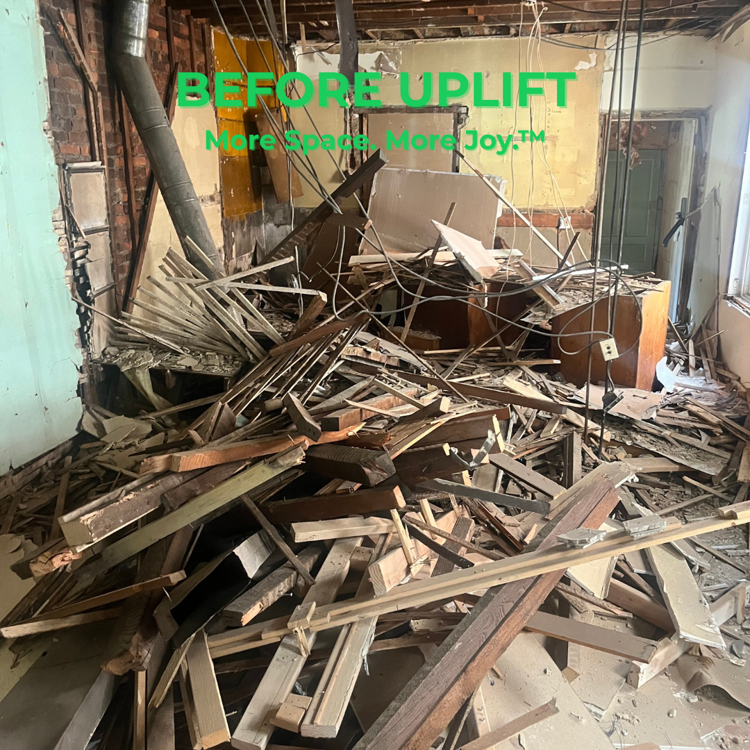 Before Uplift Junk Solutions' construction debris removal, showing the before cluttered space in a home in Center City Philadelphia, PA.