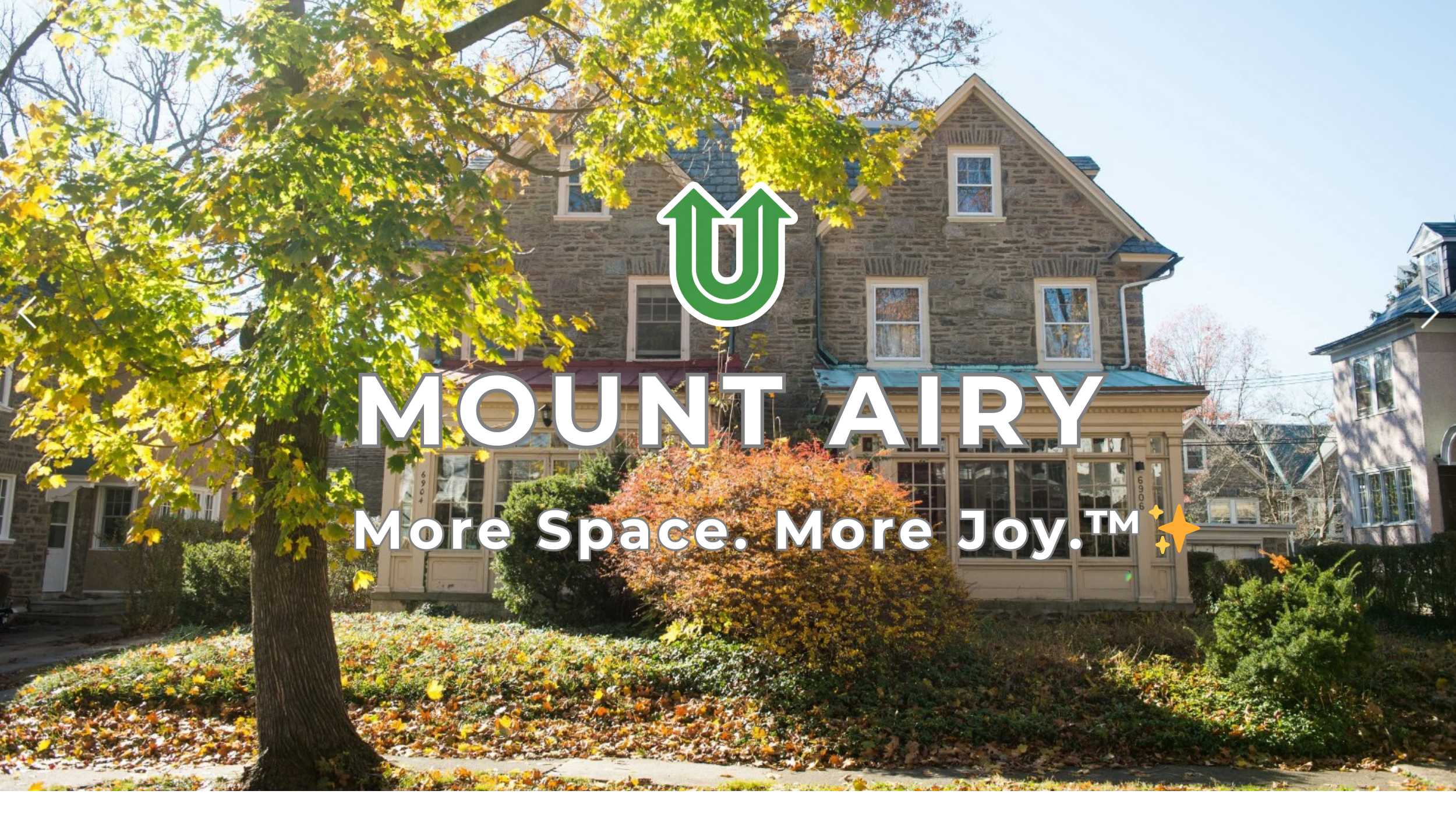 Branded photo from Uplift Junk Solutions showing a cleanout at a home in the Mount Airy neighborhood of Philly. The image features the green Uplift “U” brand mark and the ‘More Space. More Joy.™ ✨’ tagline.