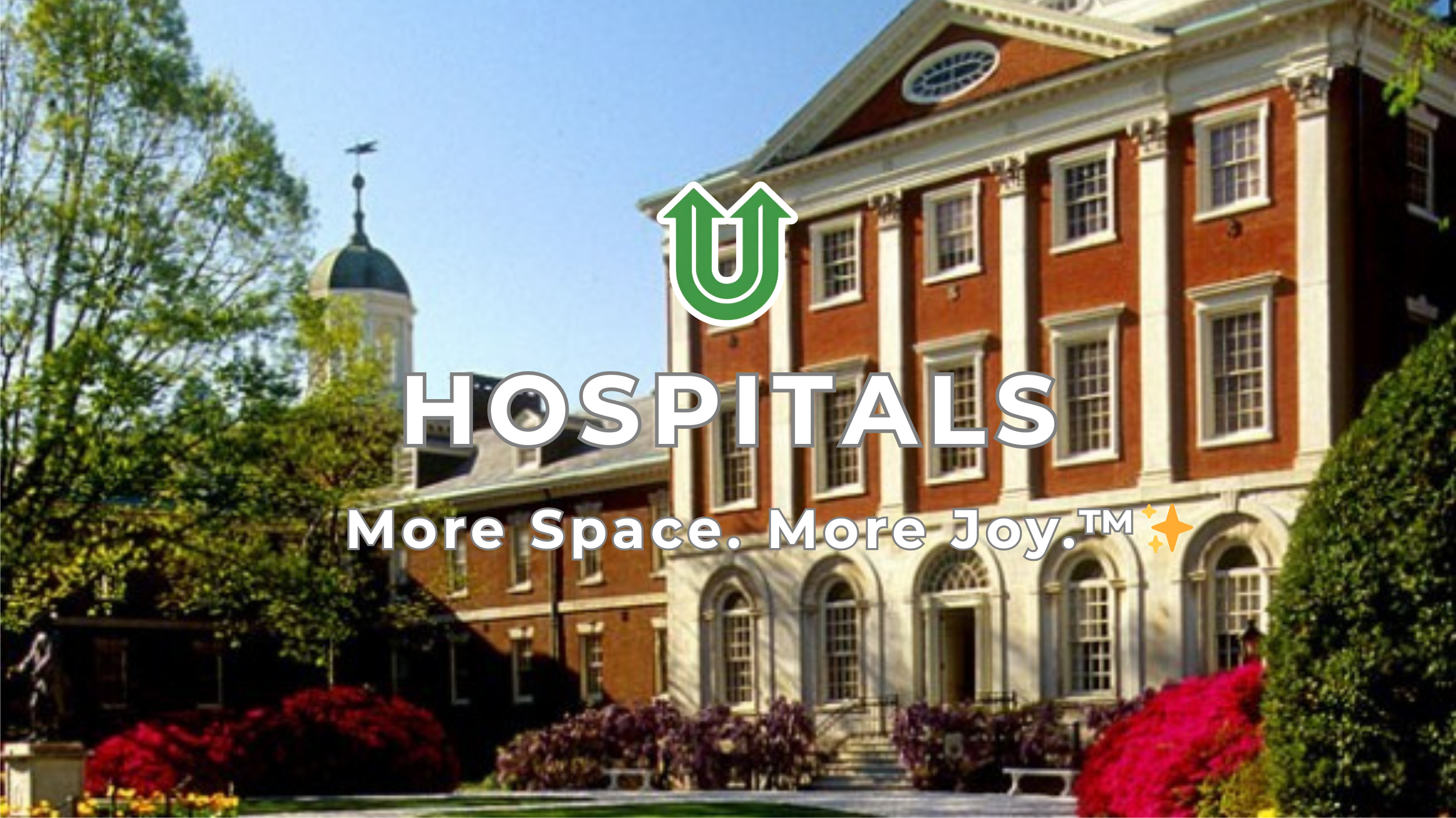 Branded photo from Uplift Junk Solutions showing medical equipment removal for a hospital. The image features the green Uplift “U” brand mark and the ‘More Space. More Joy.™ ✨’ tagline.