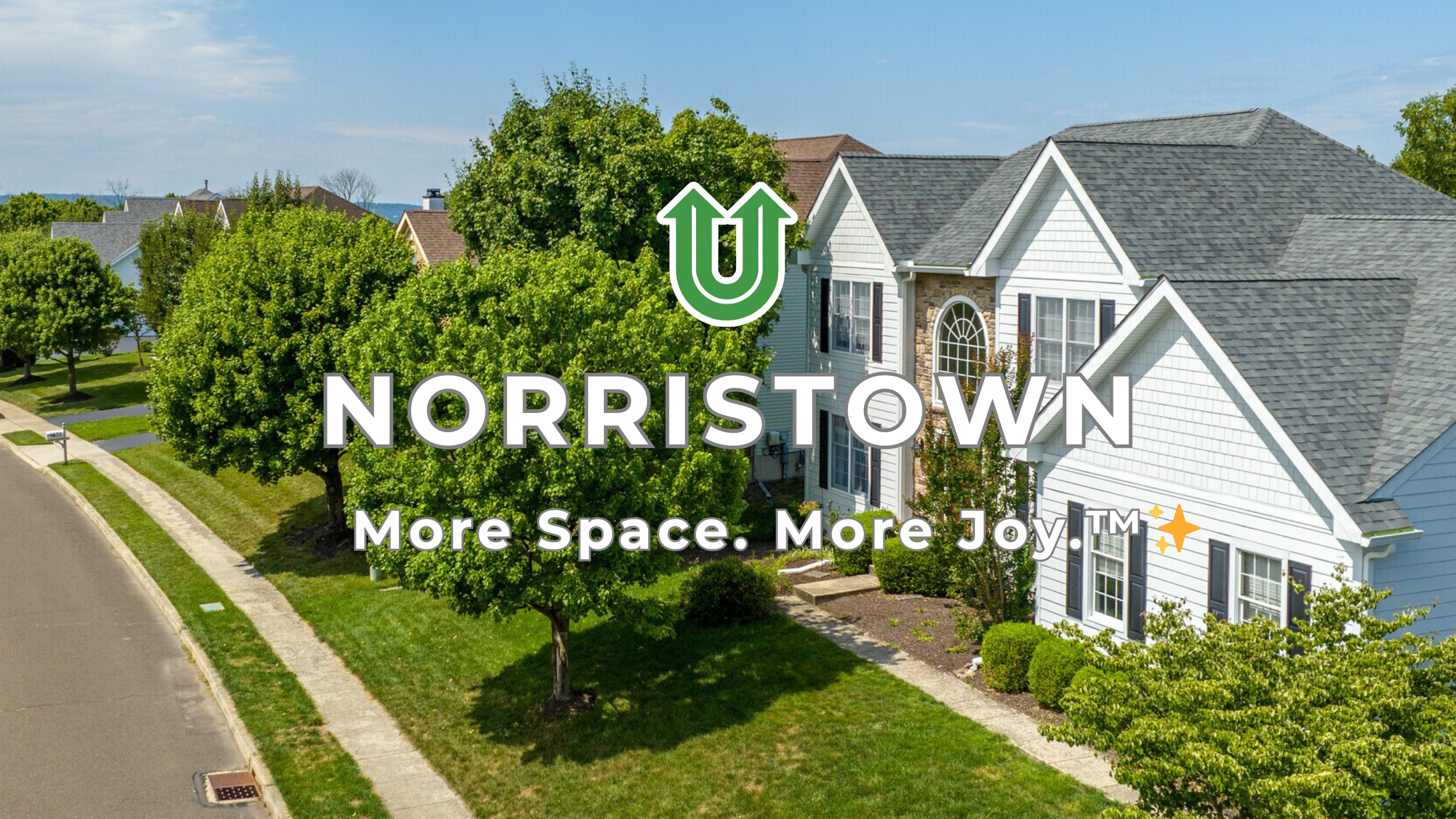 Branded photo from Uplift Junk Solutions showing a cleanout for a home in Norristown, Montgomery County, PA. The image features the green Uplift “U” brand mark and the ‘More Space. More Joy.™ ✨’ tagline.