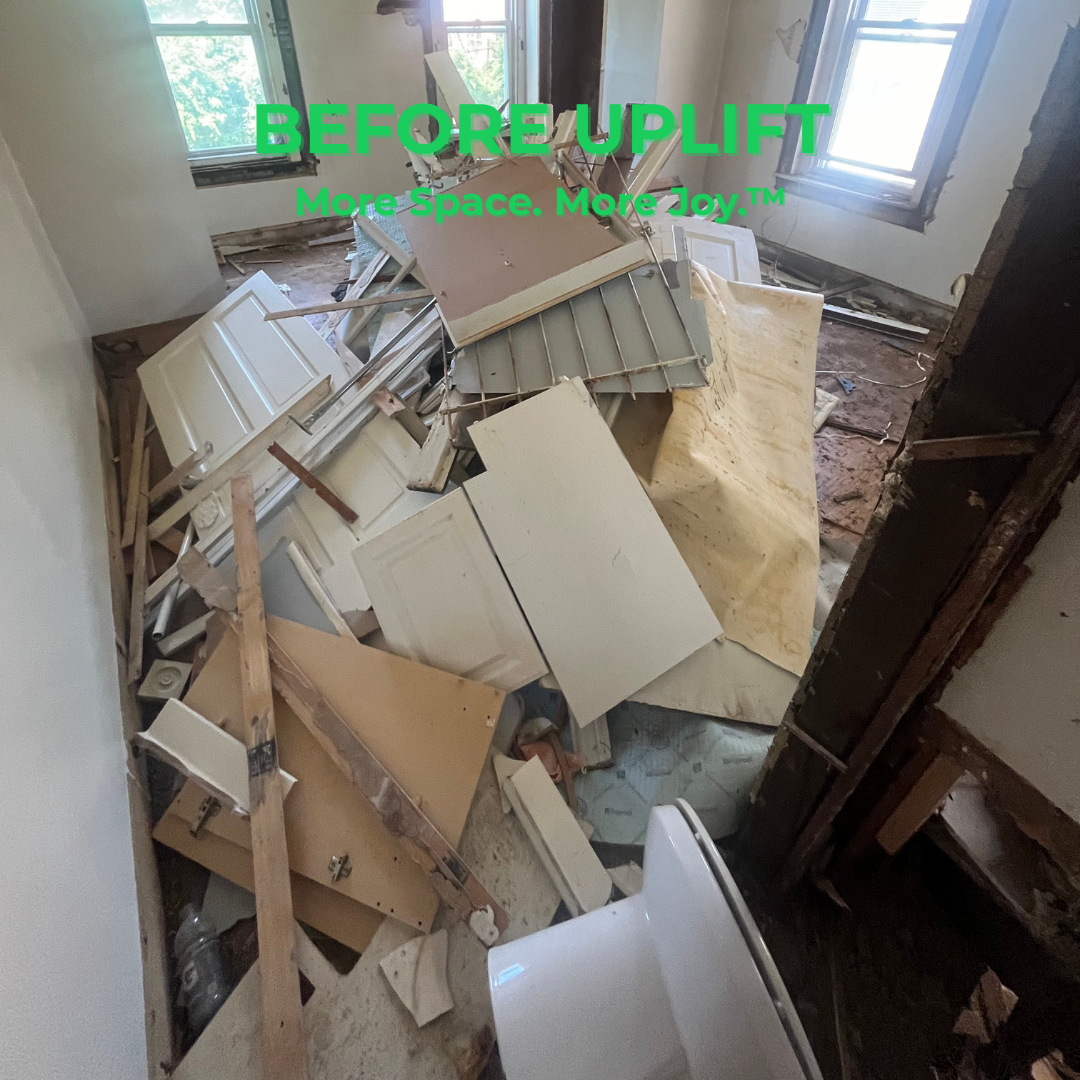 Before Uplift Junk Solutions' construction debris removal, showing the before cluttered space in a home in Center City Philadelphia, PA.