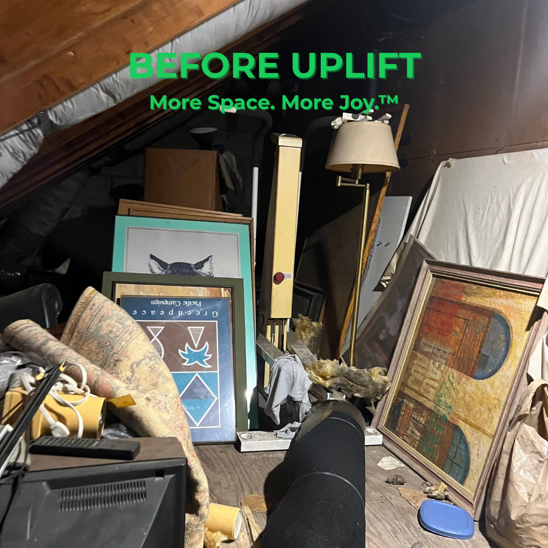 Before Uplift Junk Solutions' attic cleanout, showing the before cluttered space in a home in Center City Philadelphia, PA.