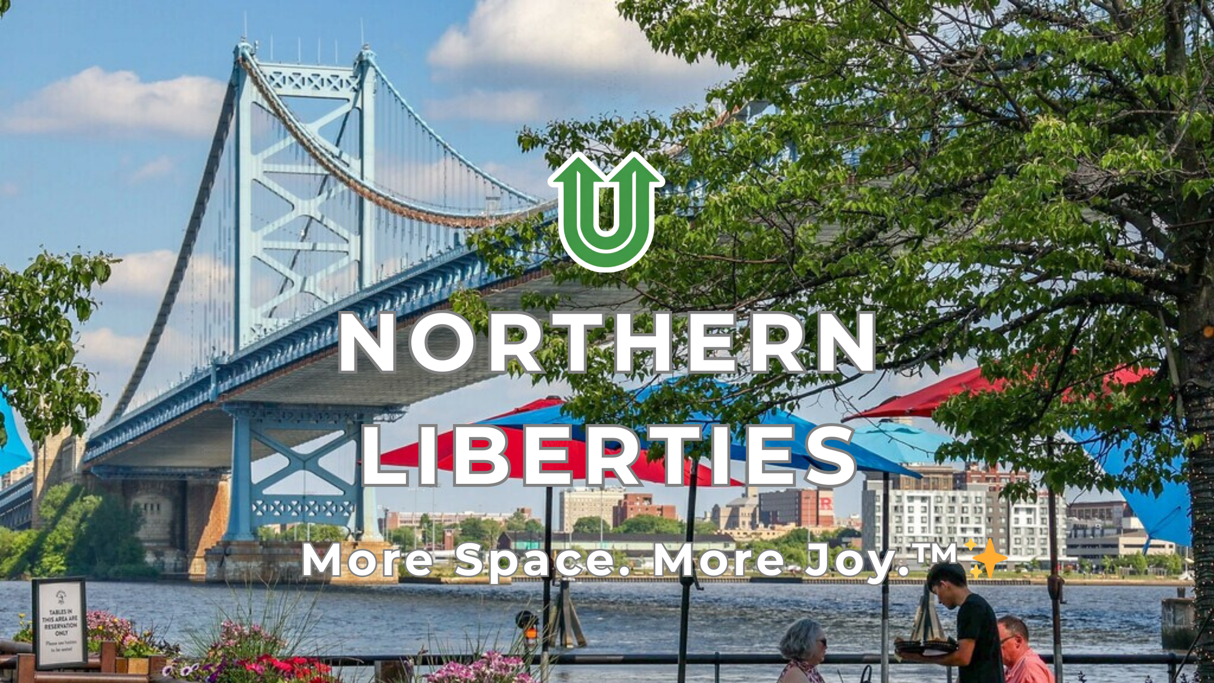 Branded photo from Uplift Junk Solutions showing a cleanout for a modern home in the Northern Liberties neighborhood of Philly. The image features the green Uplift “U” brand mark and the ‘More Space. More Joy.™ ✨’ tagline.
