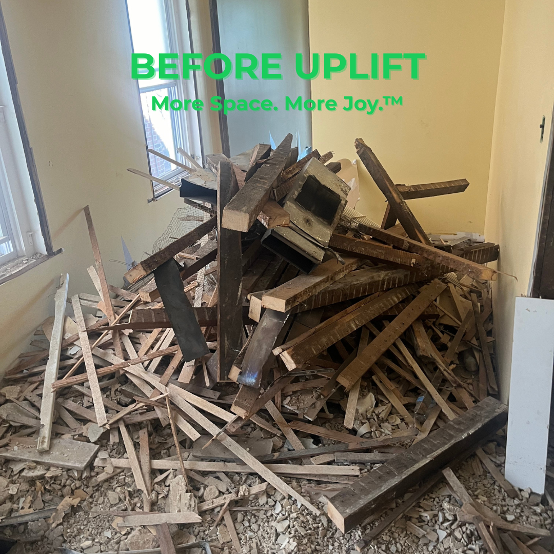 Before Uplift Junk Solutions' construction debris removal, showing the before cluttered space in a home in Center City Philadelphia, PA.
