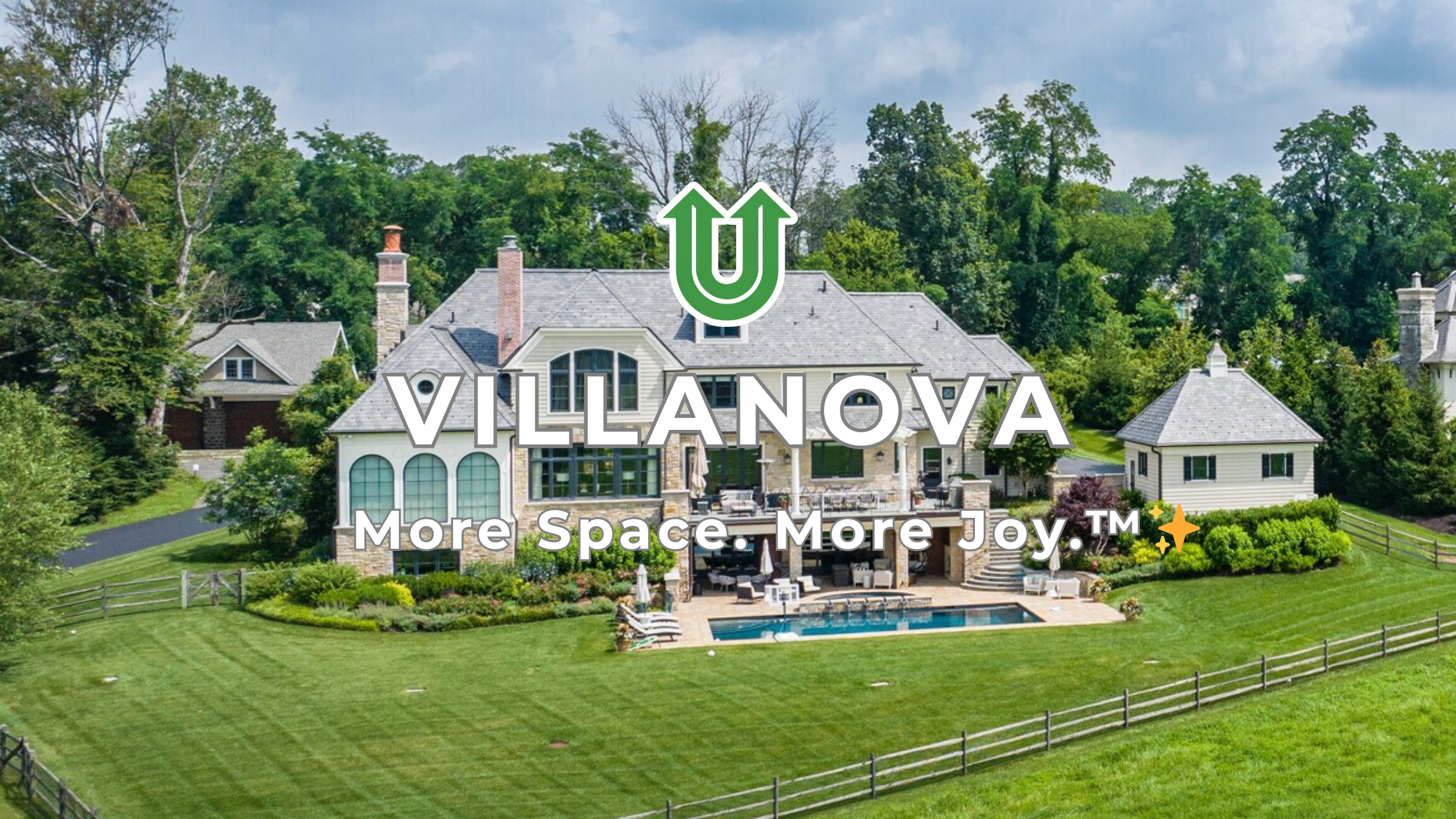 Branded photo from Uplift Junk Solutions showing a cleanout for a home in the Main Line town of Villanova, PA. The image features the green Uplift “U” brand mark and the ‘More Space. More Joy.™ ✨’ tagline.