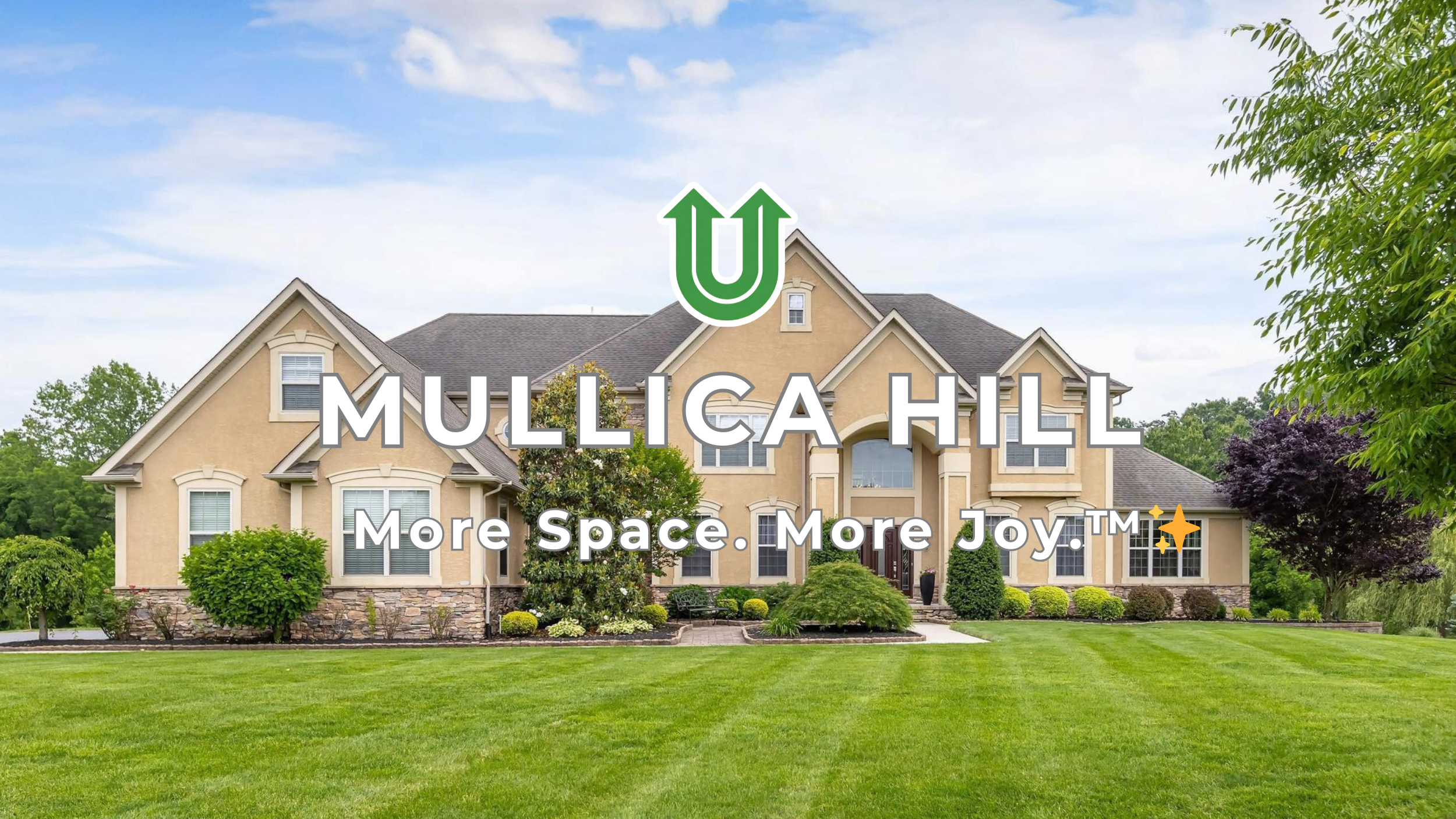 Branded photo from Uplift Junk Solutions showing a cleanout for a home in Mullica Hill, Gloucester County, NJ. The image features the green Uplift “U” brand mark and the ‘More Space. More Joy.™ ✨’ tagline.