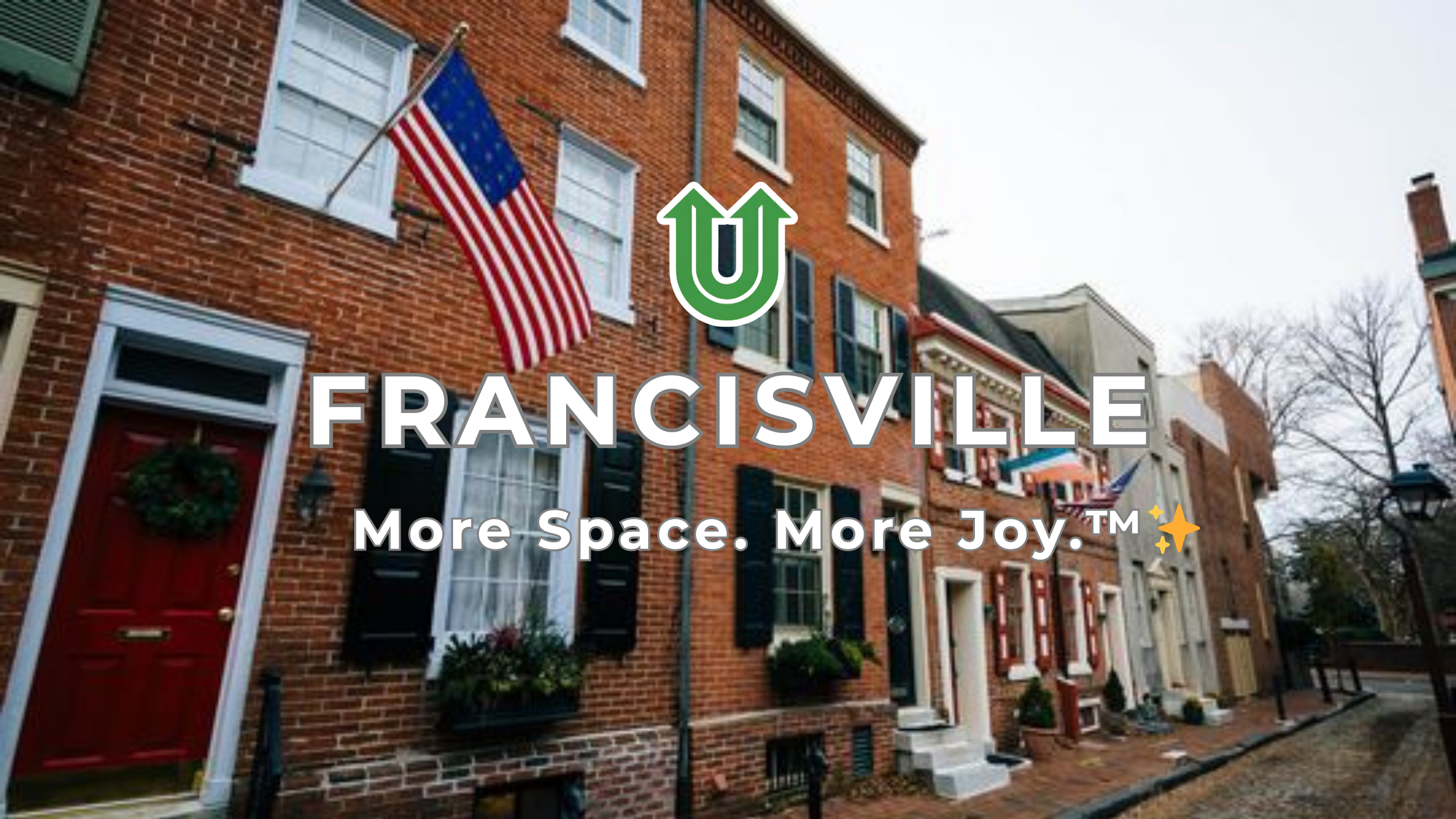 Branded photo from Uplift Junk Solutions showing a home cleanout in the Francisville neighborhood of Philly. The image features the green Uplift “U” brand mark and the ‘More Space. More Joy.™ ✨’ tagline.