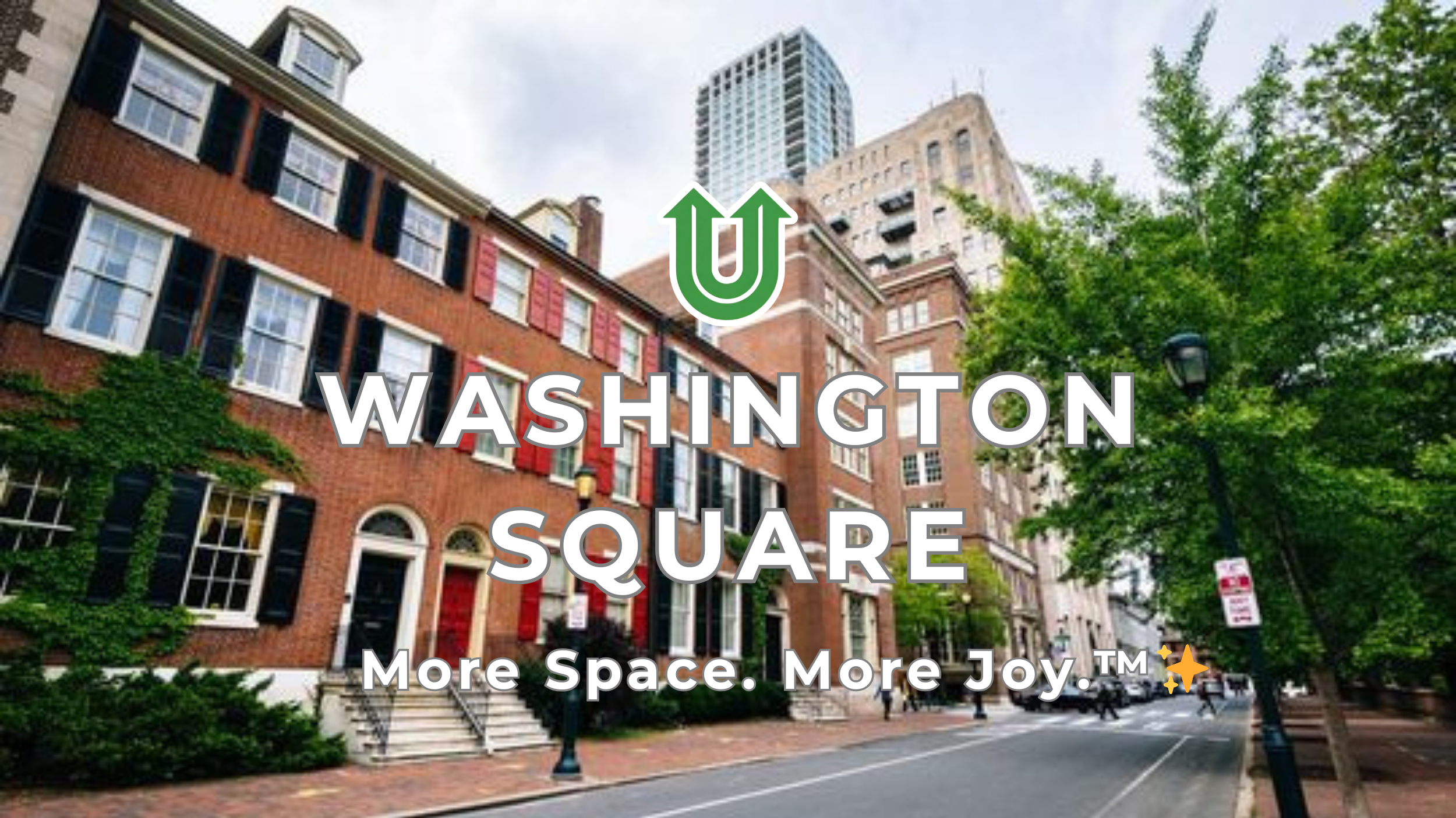 Branded photo from Uplift Junk Solutions showing a cleanout for offices in the Washington Square neighborhood of Philly. The image features the green Uplift “U” brand mark and the ‘More Space. More Joy.™ ✨’ tagline.