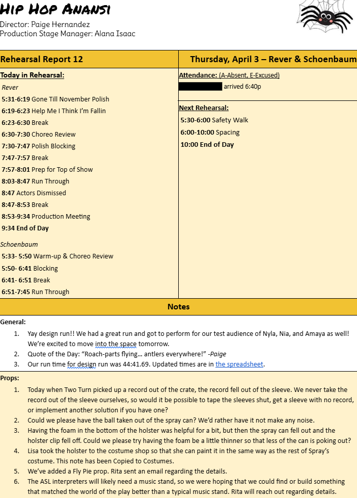 Excerpt of Rehearsal Report