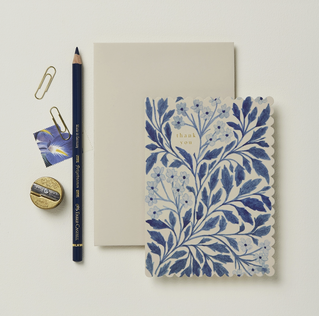 Blue Floral Thank You Card