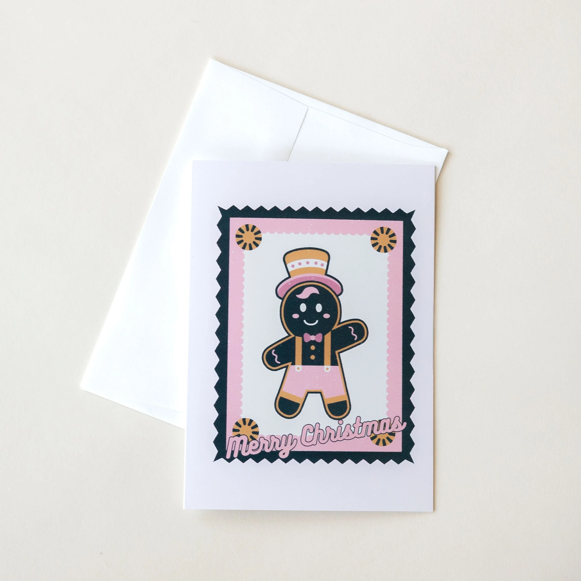 Merry Christmas Card – Pink Gingerbread Design