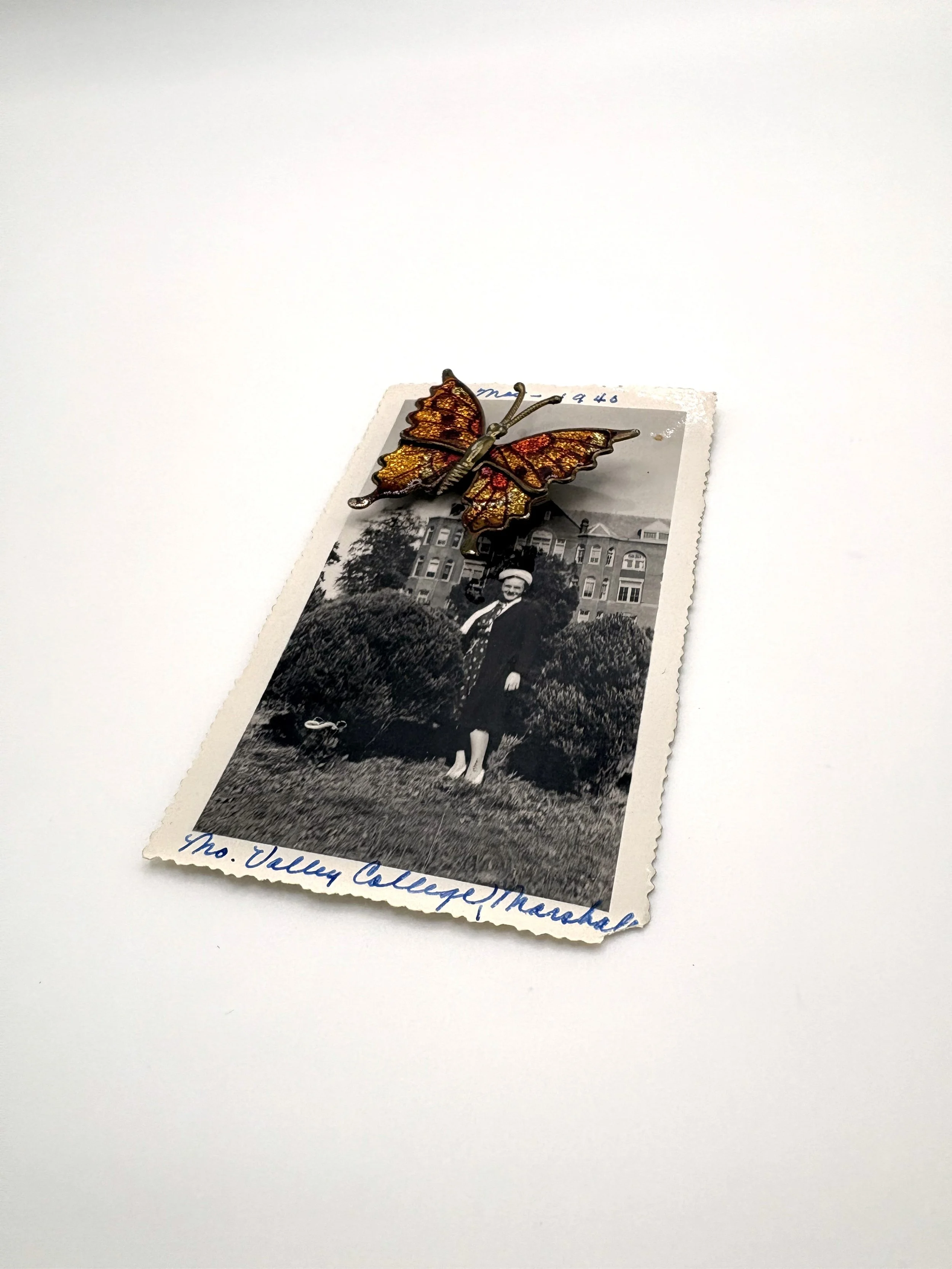 Vintage Amber & Gold Butterfly Brooch