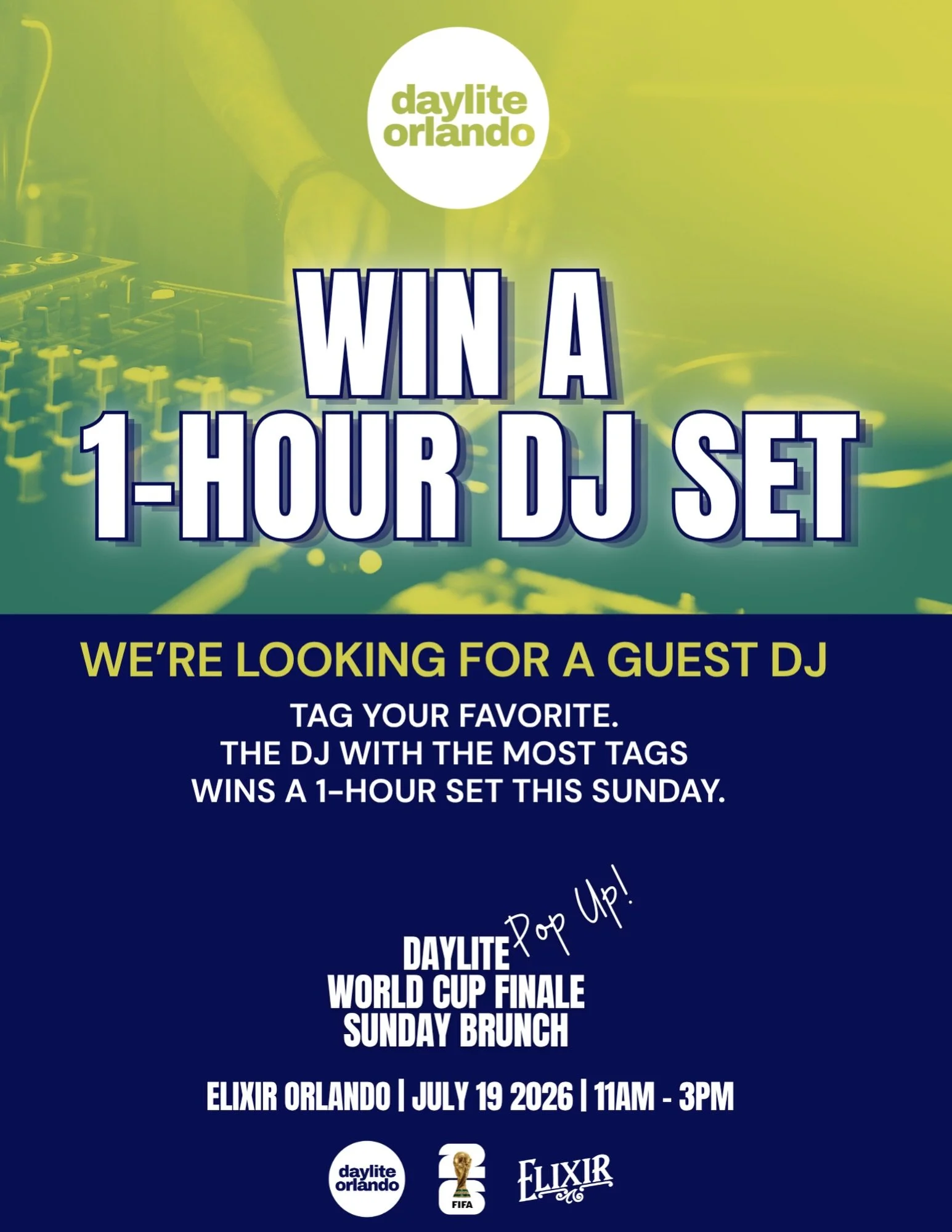 Update: THIS CONTEST HAS ENDED 7/15/26 9AM

We&rsquo;re looking for a DJ to play this weekend!
Tag your favorite, like, repost &amp; follow us. 
👇
The DJ with the most tags wins the special guest slot. Winner will be announced this Wednesday morning