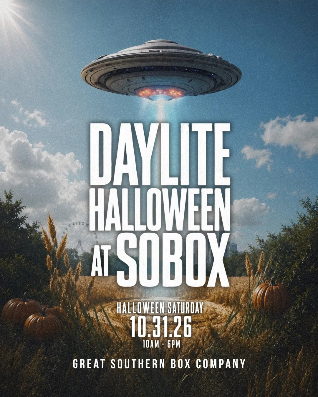 Biggest Halloween Daytime Festival is COMING! 🔥

Experience a full day of house music, food, art, culture and community - all in one place.

Saturday, October 31, Daylite takes over SOBOX for our biggest festival experience yet. 

This is more than 