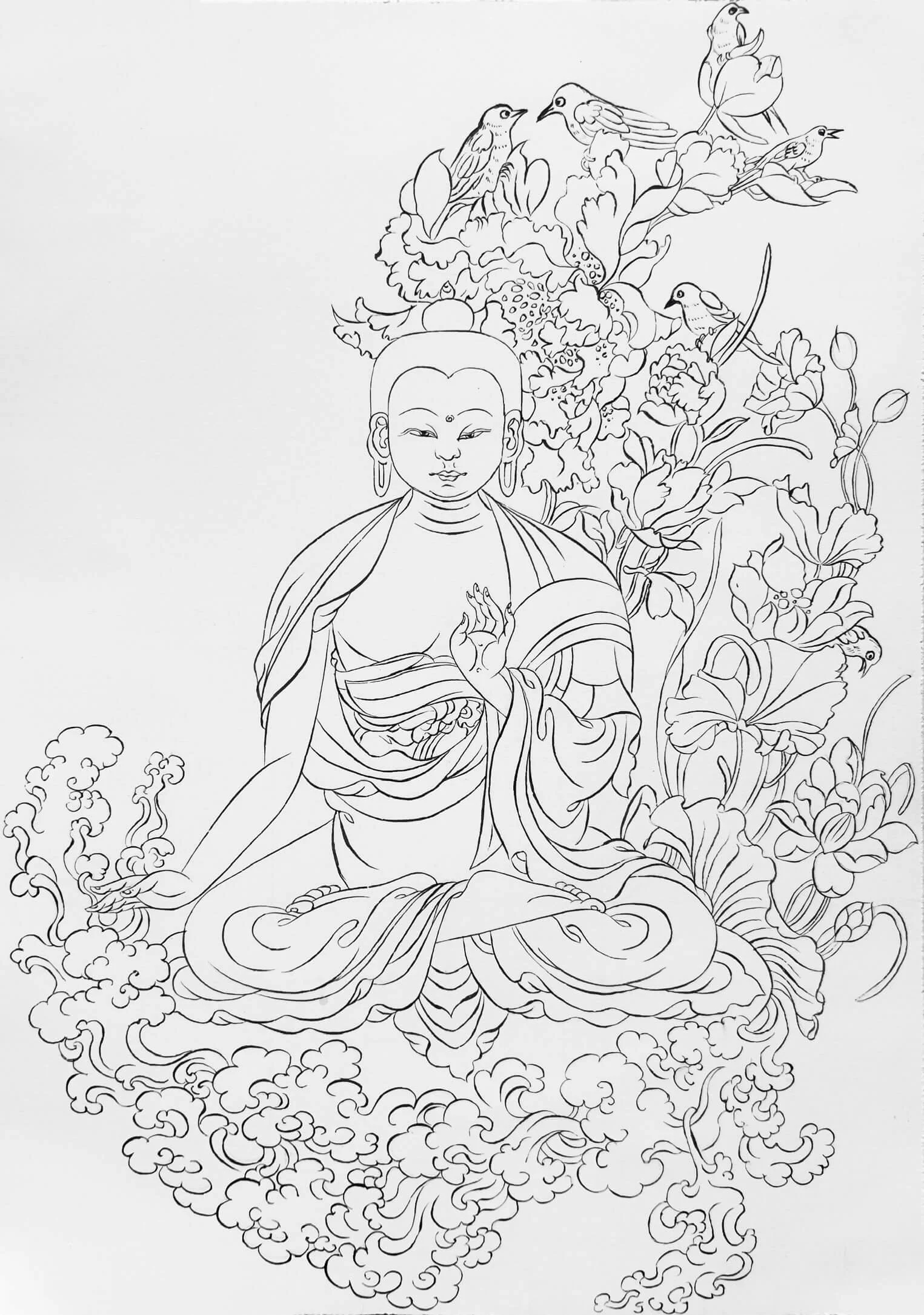 Buddha Abhaya Mudra and clouds 2015