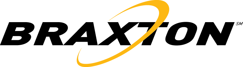 Braxton logo with black text and a yellow swoosh circle