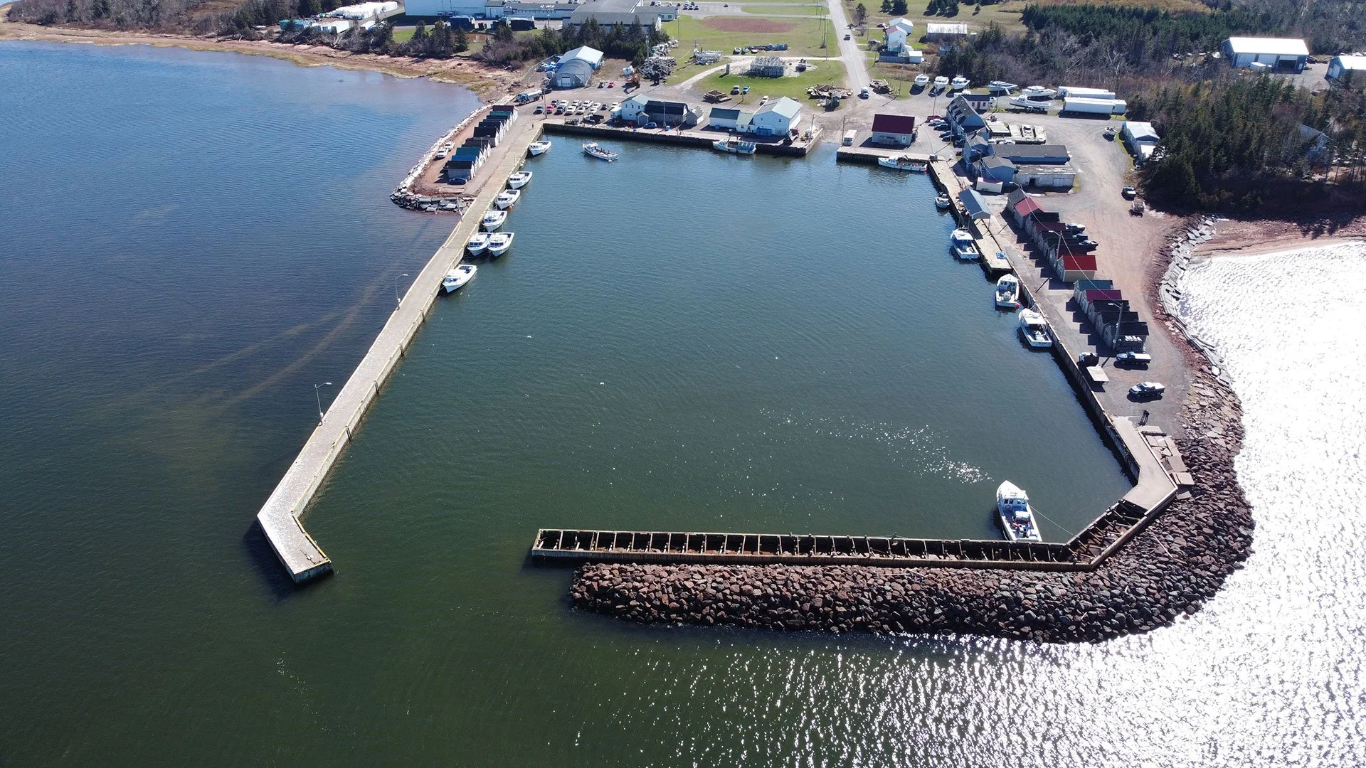 Aerial view of Red Head Harbour in 2022 after damage was sustained from Hurricane Fiona.