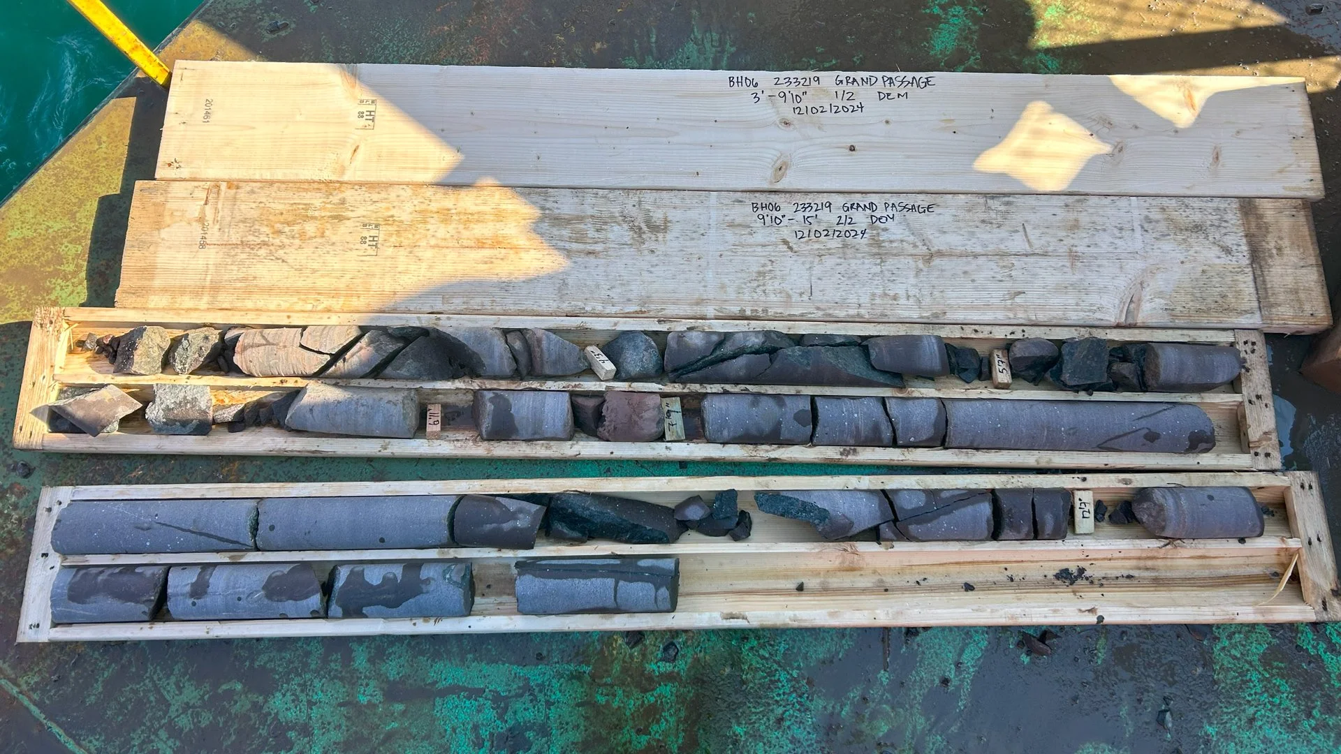 Samples from borehole drilling in Freeport, NS. Harbourside analyzed these at the geotechnical lab located in Dartmouth, NS.