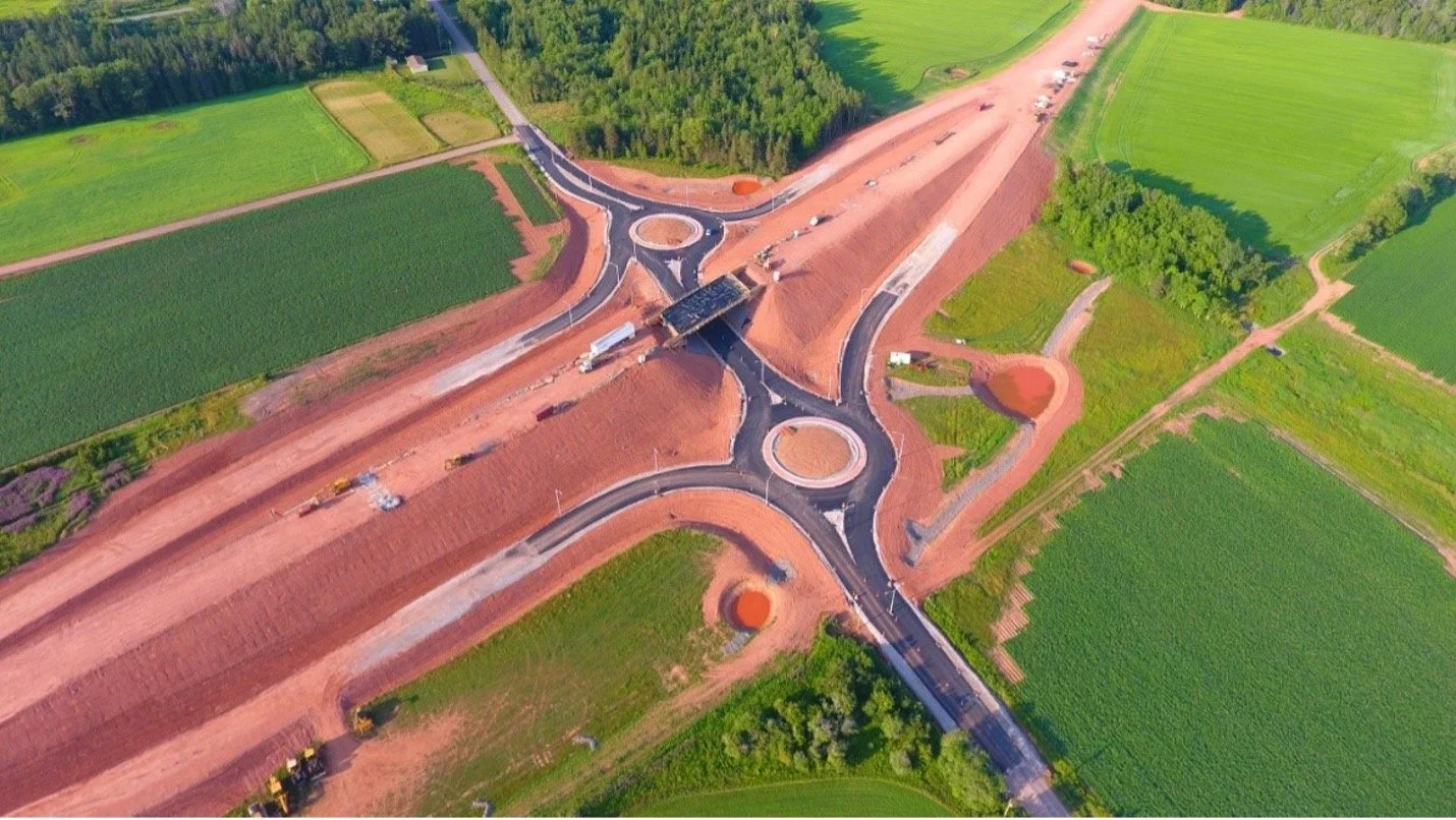 An image of the new roundabouts in Cornwall, taken directly overhead via drone.