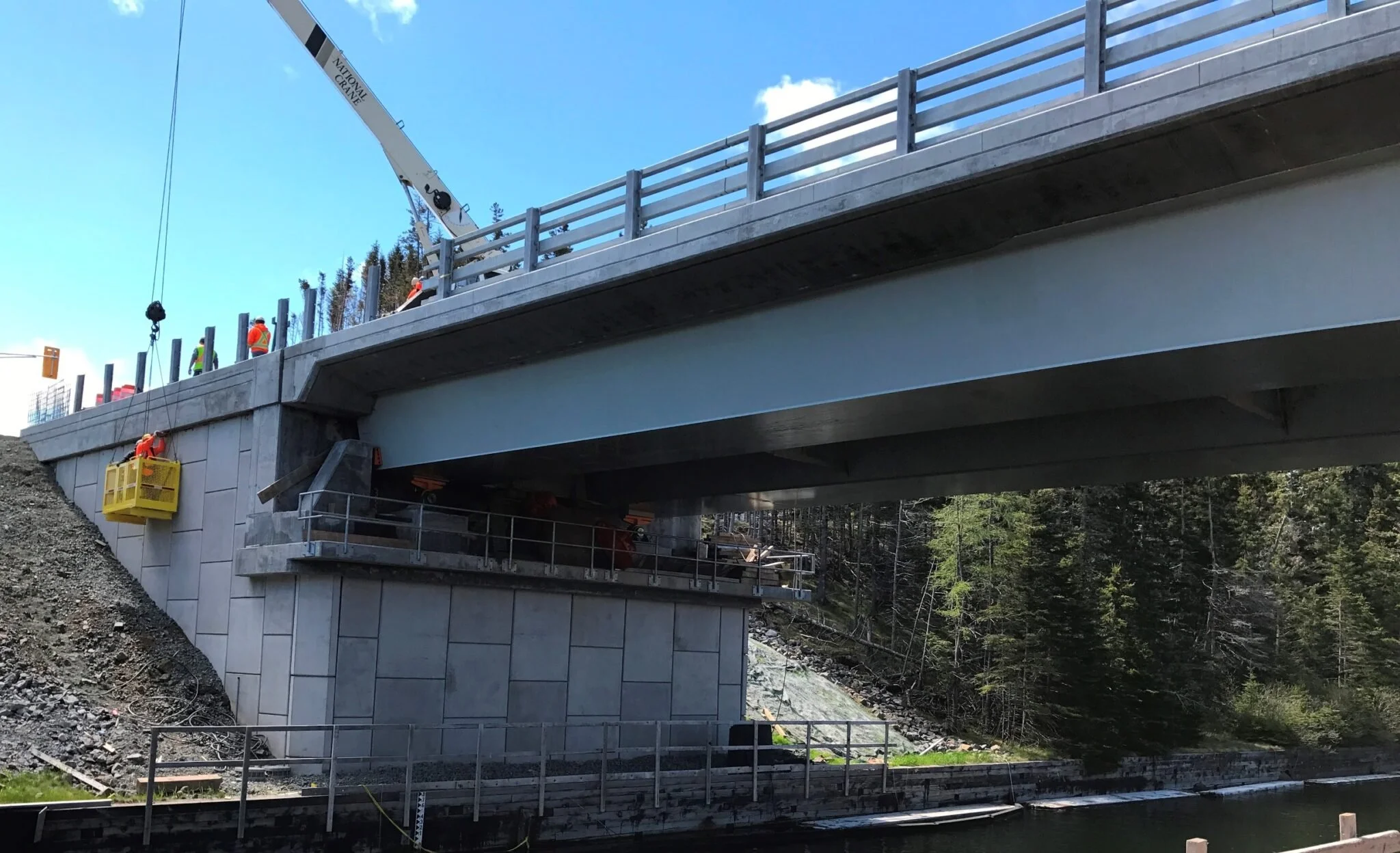 Construction on the new St Peter's swing bridge in Cape Breton, Nova Scotia. Workers are finalizing the last elements before the bridge is operational, 2017.