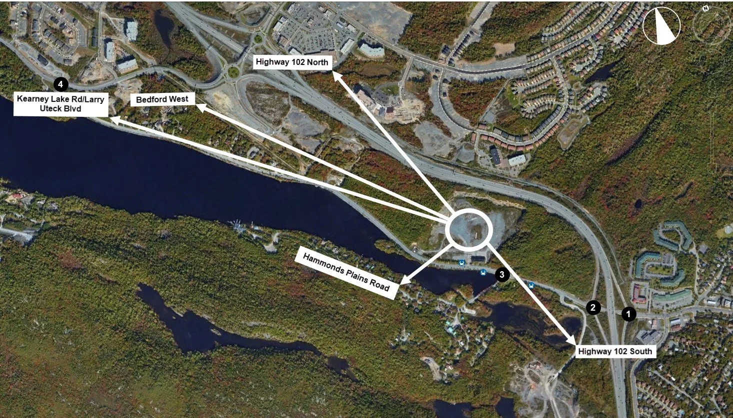 A satellite map of the Bedford area study location, and trip distribution