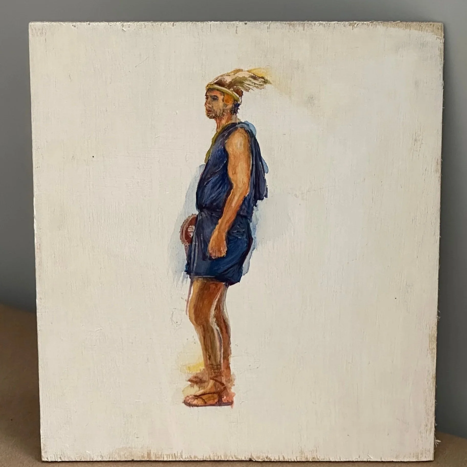 Untitled figure painting, gouache on wood. 2025