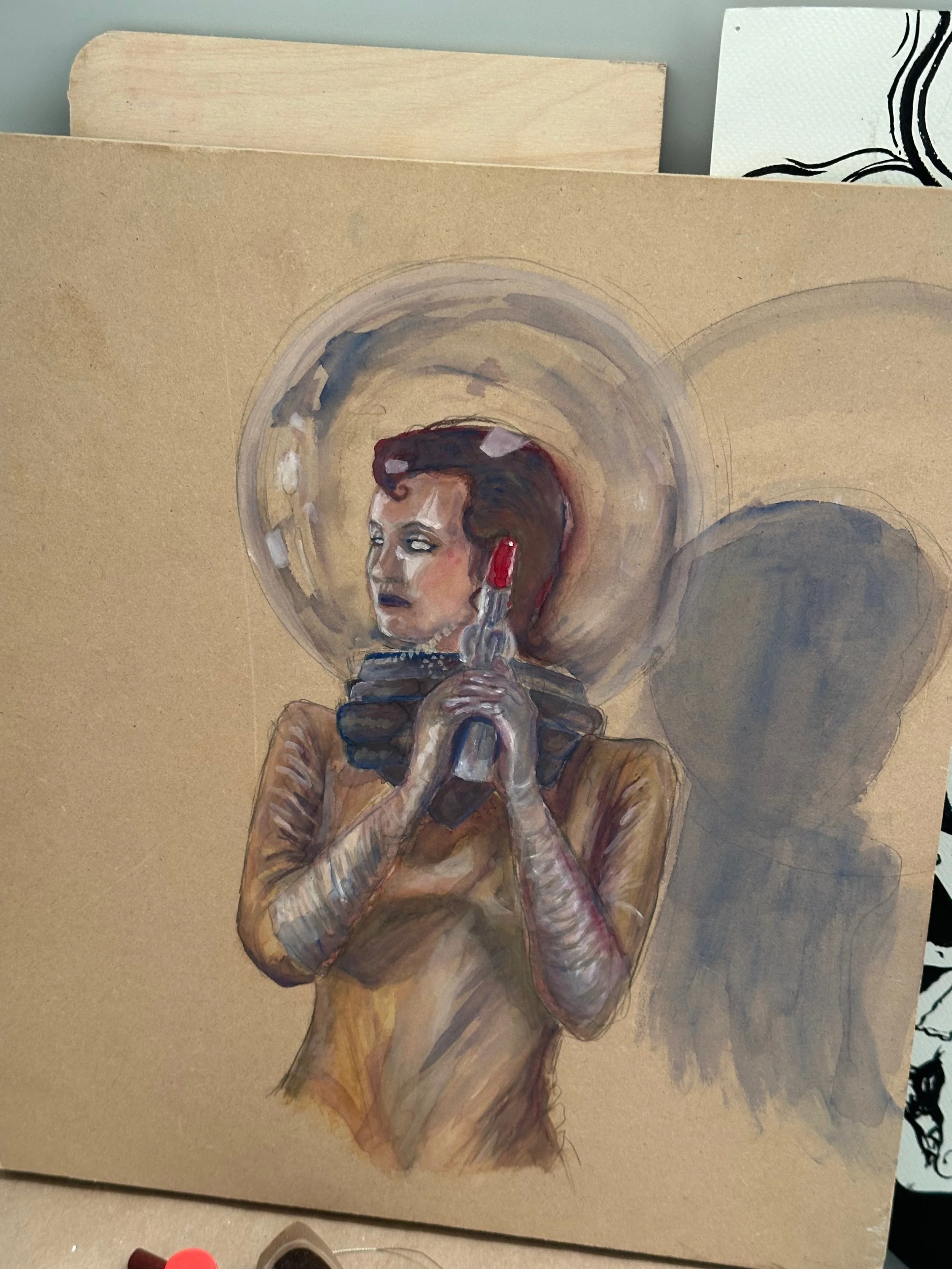 Untitled figure painting, gouache on wood. 2025