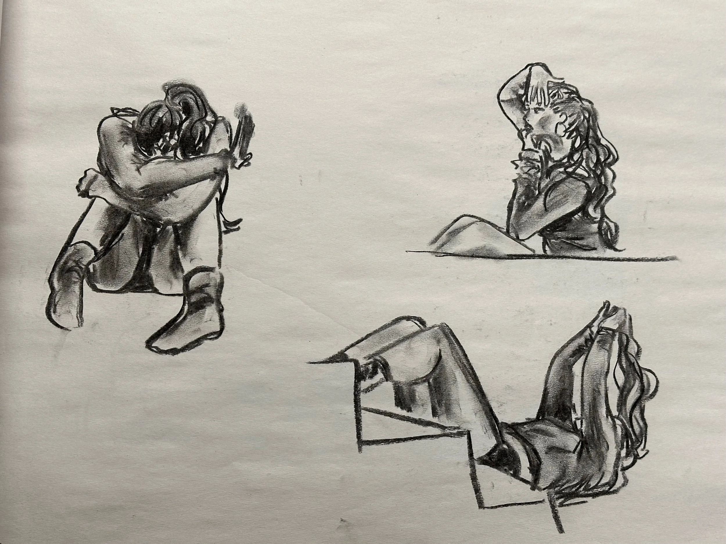Untitled figure drawing, charcoal on paper. 2025