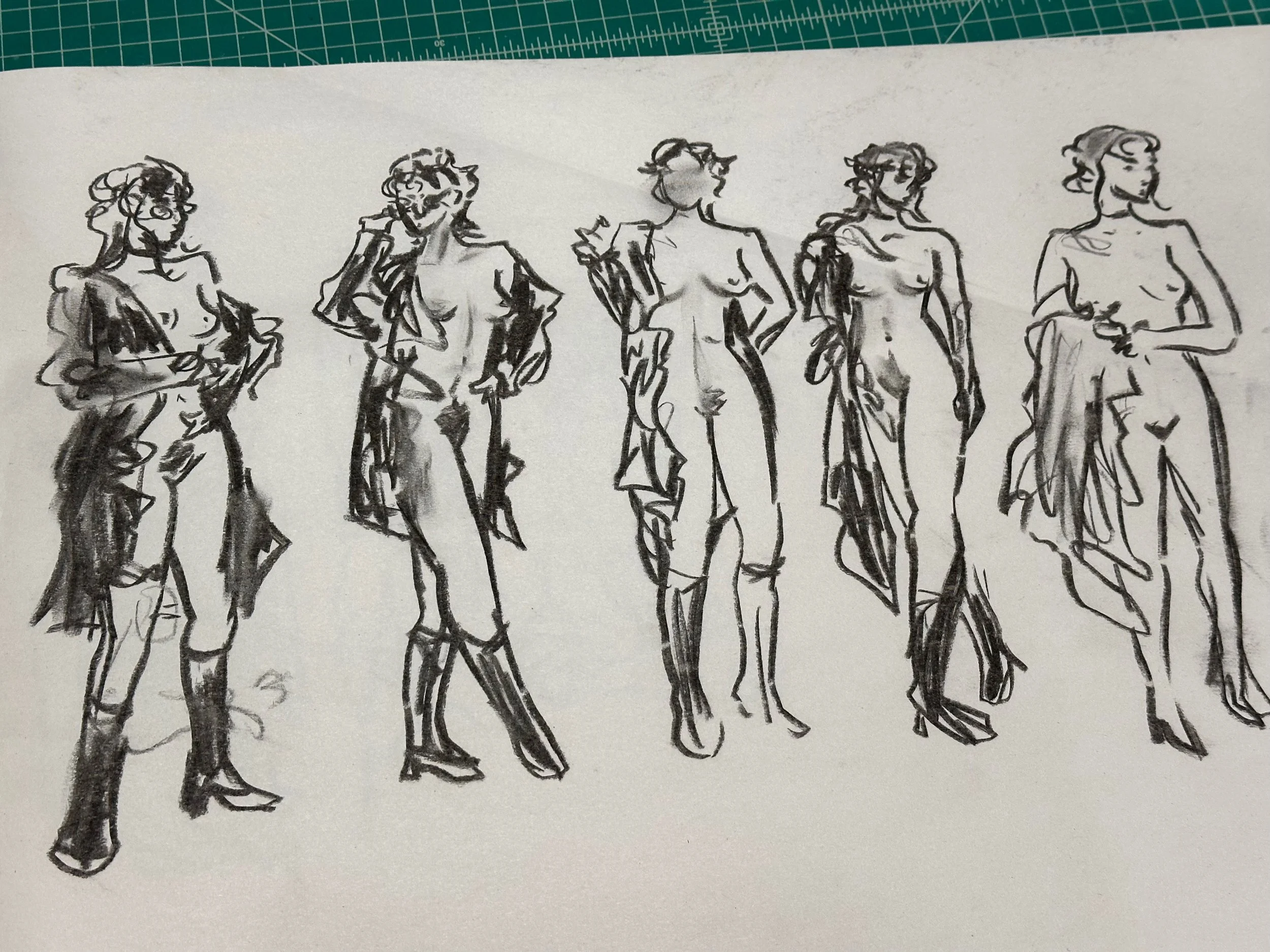 Untitled figure drawing, charcoal on paper. 2025