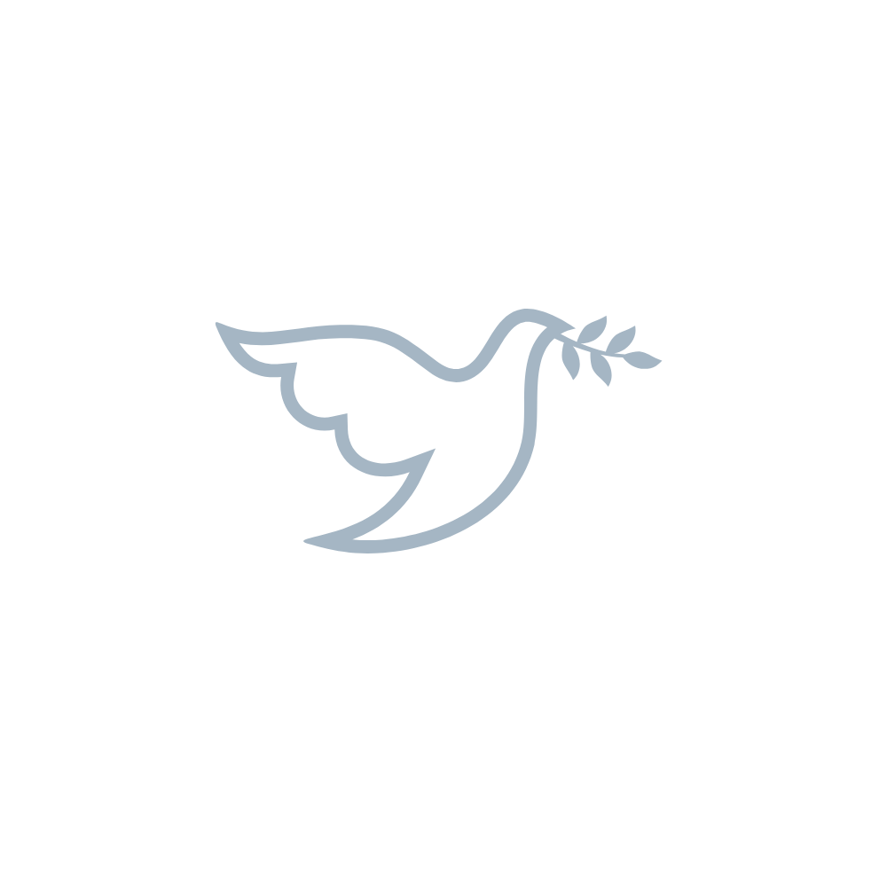 A logo with a dove holding an olive branch, representing peace, renewal, compassion and hope.