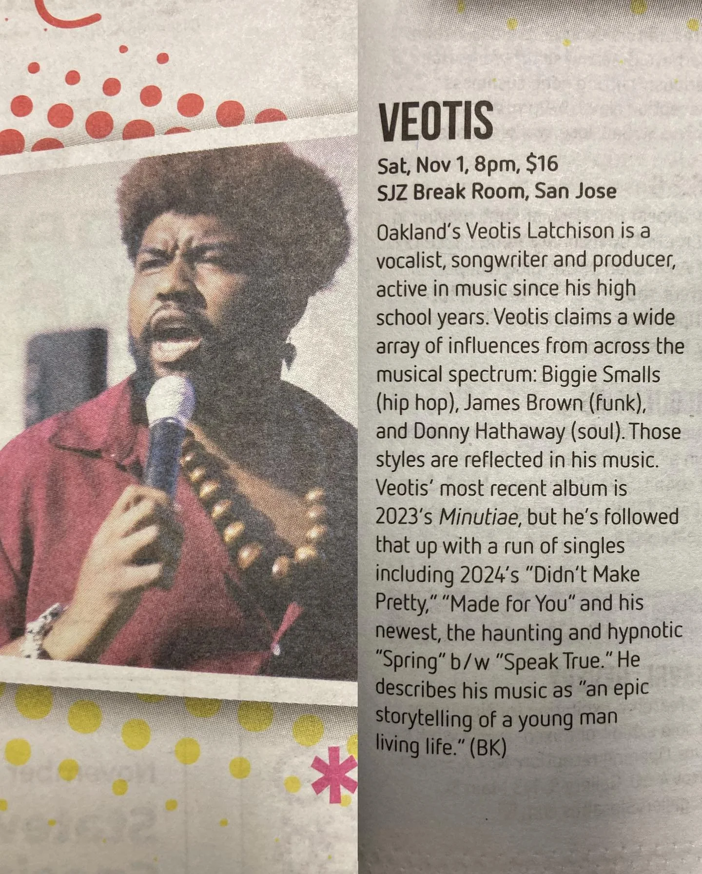 Veotis is a Metro pick of the week! He&rsquo;s playing the SJZ Break Room tomorrow night, accompanied by Amanda Maga&ntilde;a, JC Grady, and Chili Corder, among others. Don&rsquo;t miss this wonderful night of South Bay Area jazz talent!
#sjz #sjzbre